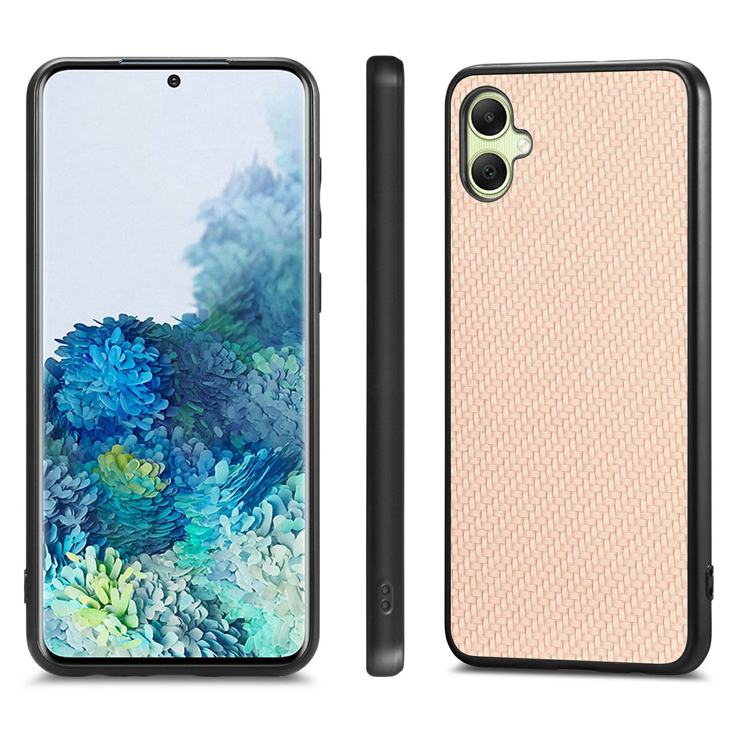 For Samsung Galaxy A06 Case Carbon Fiber Texture PU+PC+TPU Phone Cover - Apricot