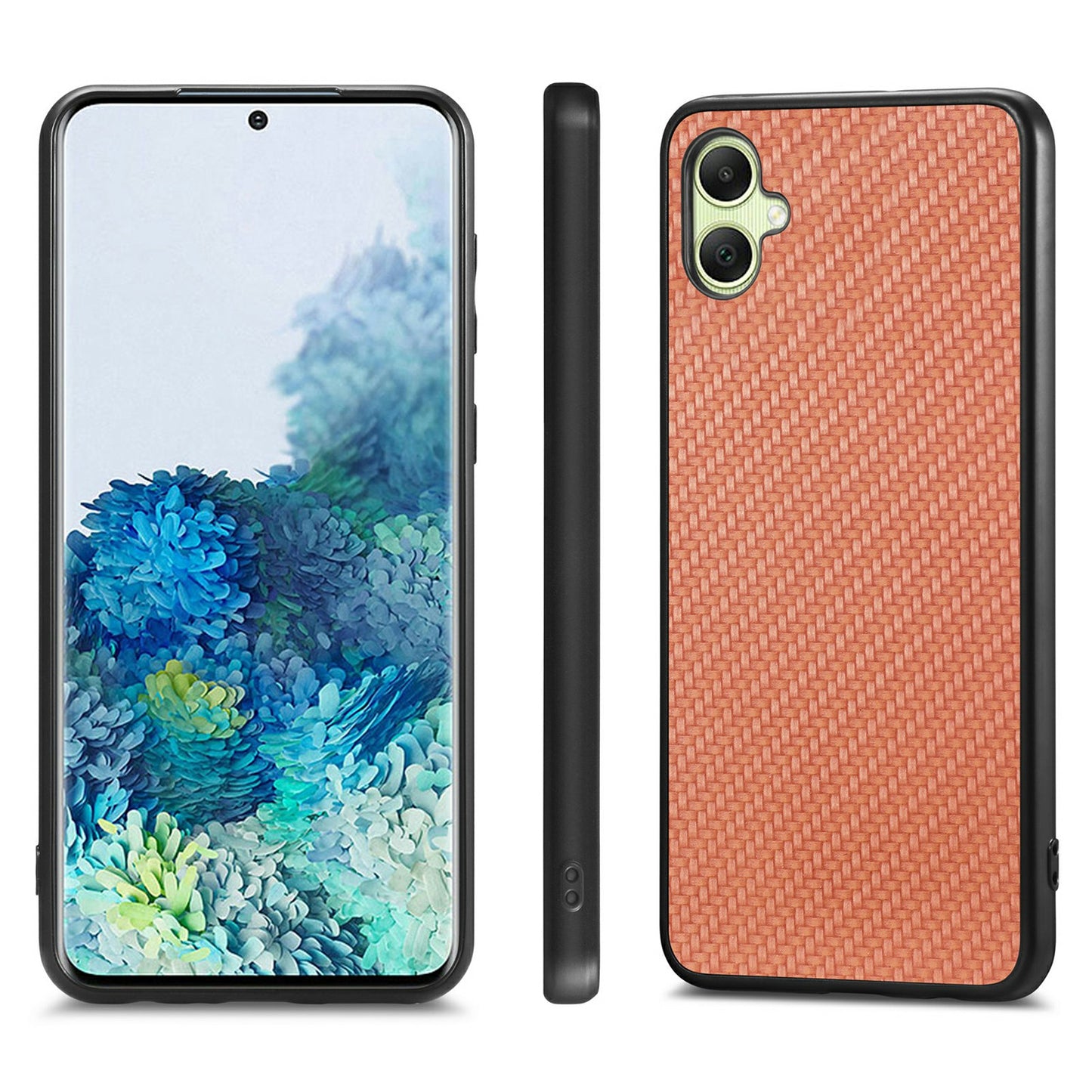 For Samsung Galaxy A06 Case Carbon Fiber Texture PU+PC+TPU Phone Cover - Brown