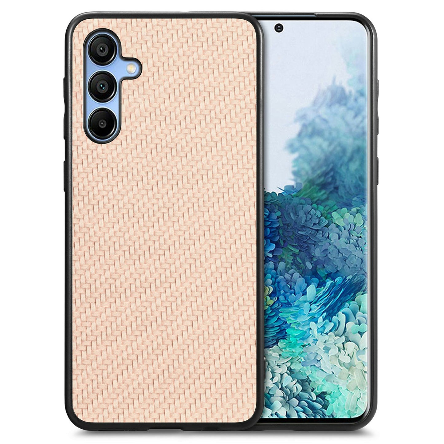 For Samsung Galaxy A16 4G / 5G Case Carbon Fiber Texture PU+PC+TPU Phone Cover - Apricot