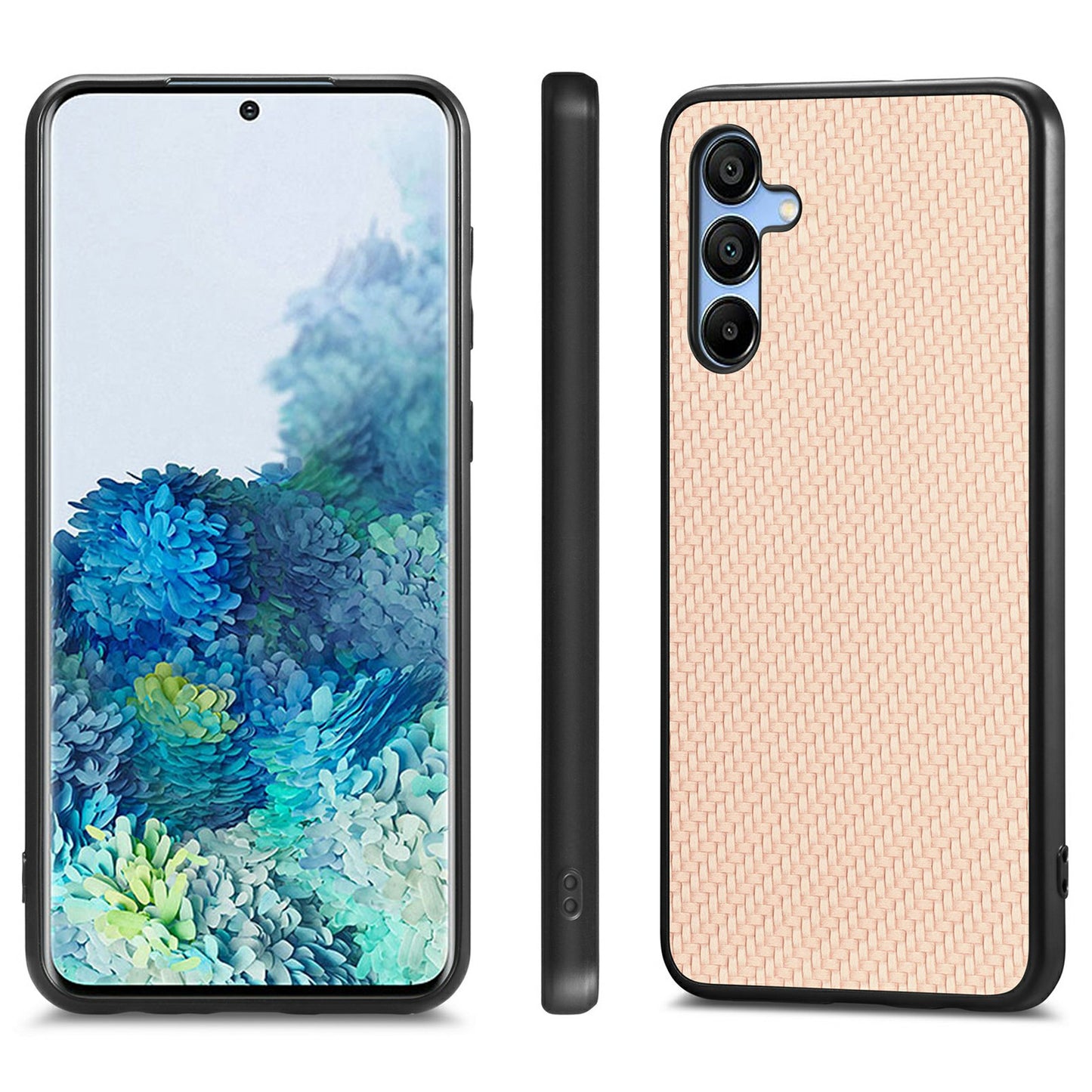 For Samsung Galaxy A16 4G / 5G Case Carbon Fiber Texture PU+PC+TPU Phone Cover - Apricot