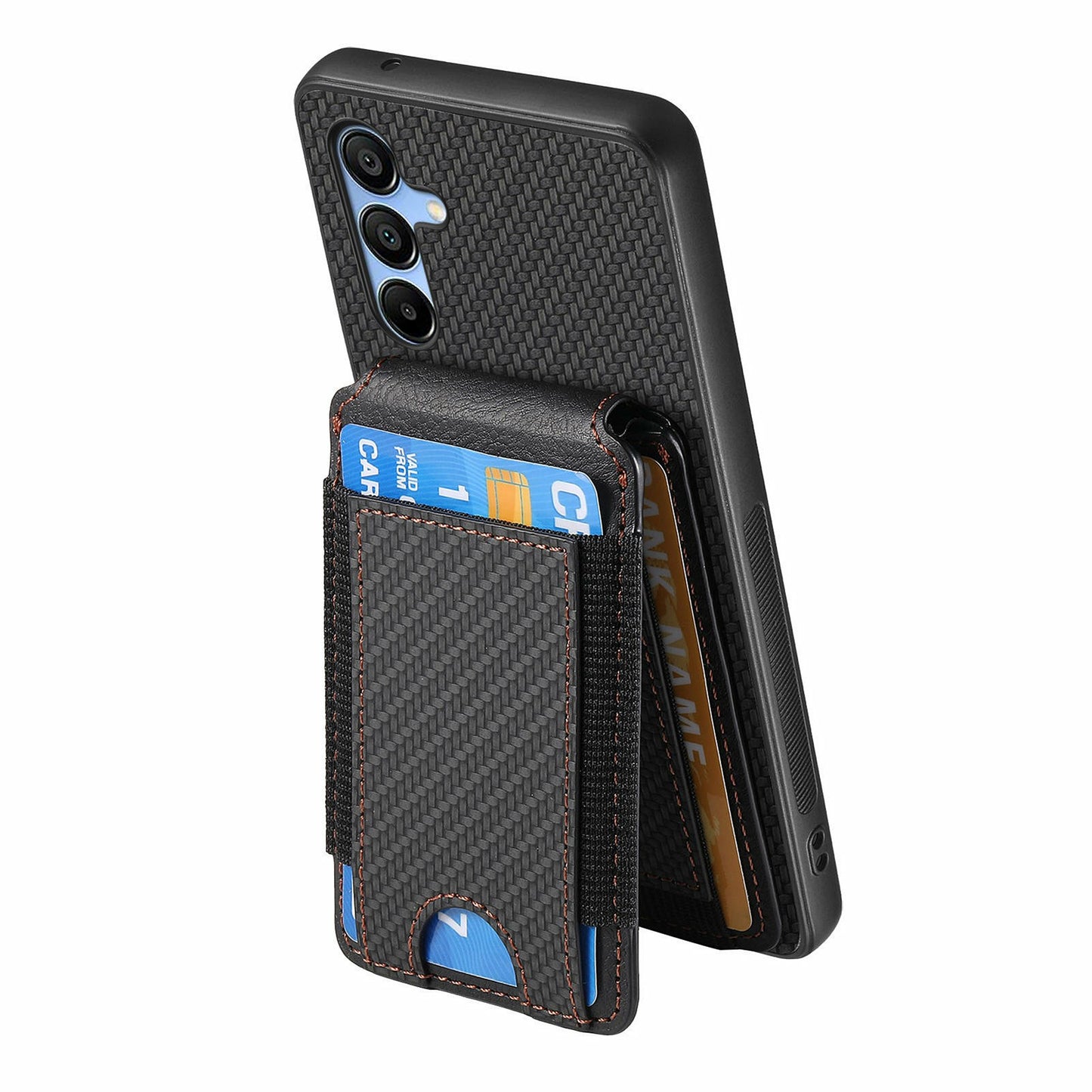 For Samsung Galaxy A16 4G / 5G Case Card Holder Leather+PC+TPU Kickstand Phone Cover - Black
