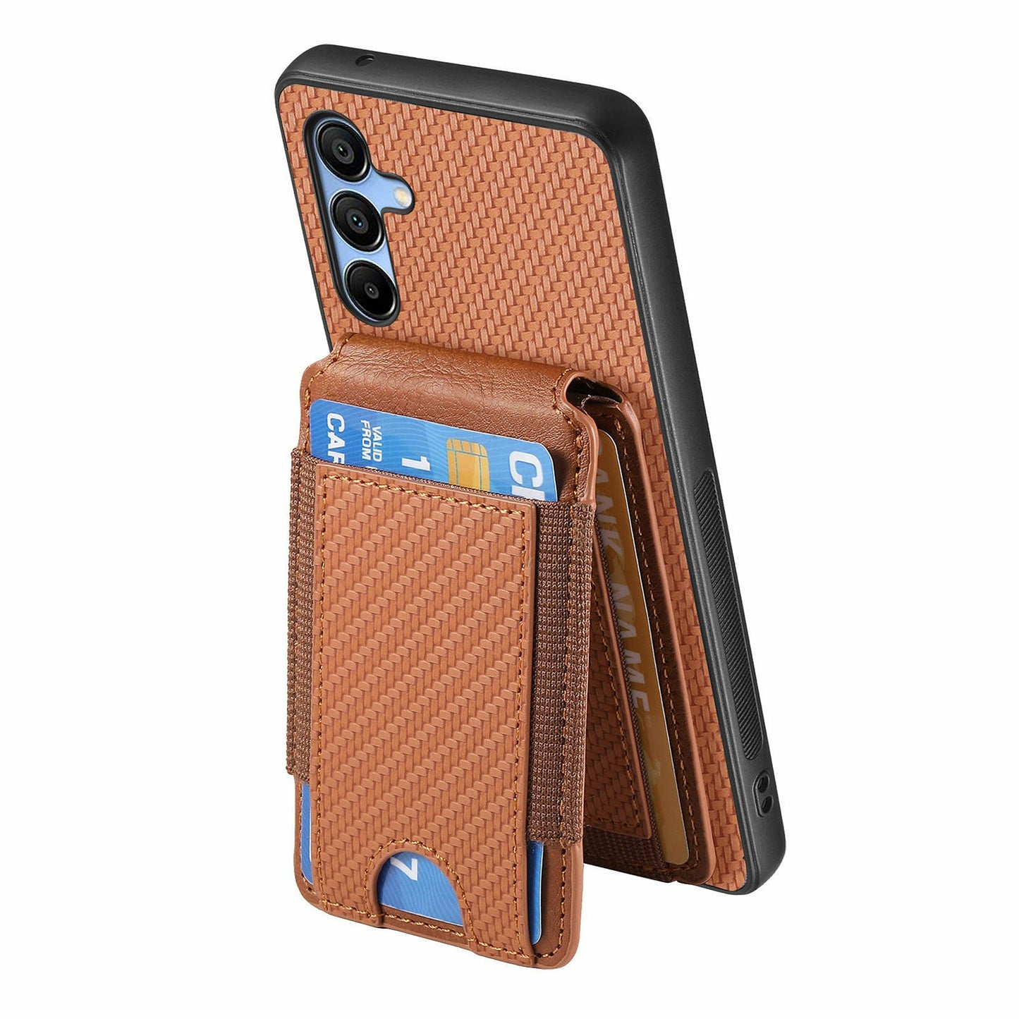 For Samsung Galaxy A16 4G / 5G Case Card Holder Leather+PC+TPU Kickstand Phone Cover - Brown