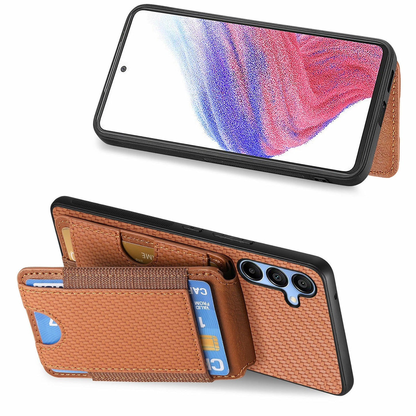 For Samsung Galaxy A16 4G / 5G Case Card Holder Leather+PC+TPU Kickstand Phone Cover - Brown