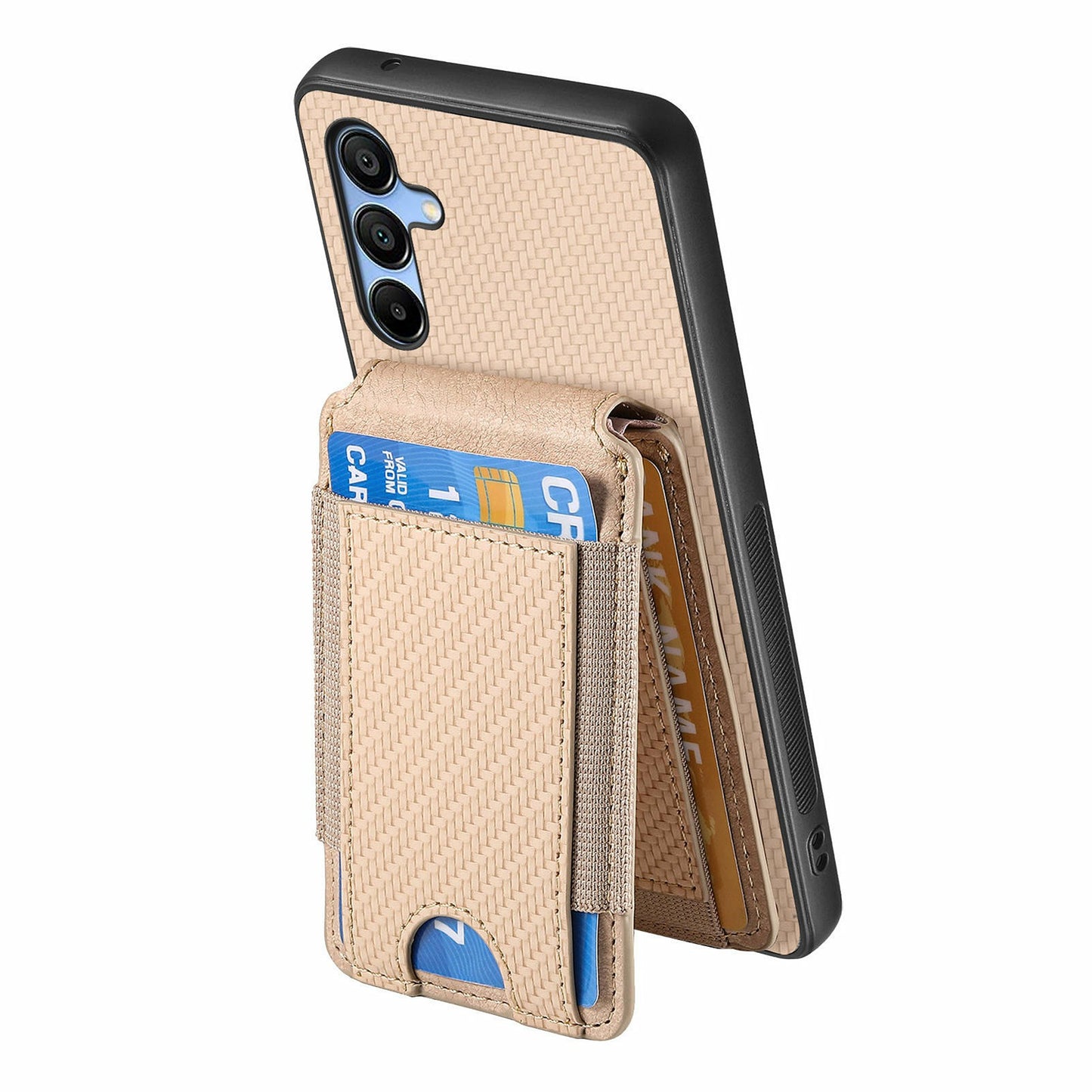For Samsung Galaxy A16 4G / 5G Case Card Holder Leather+PC+TPU Kickstand Phone Cover - Khaki