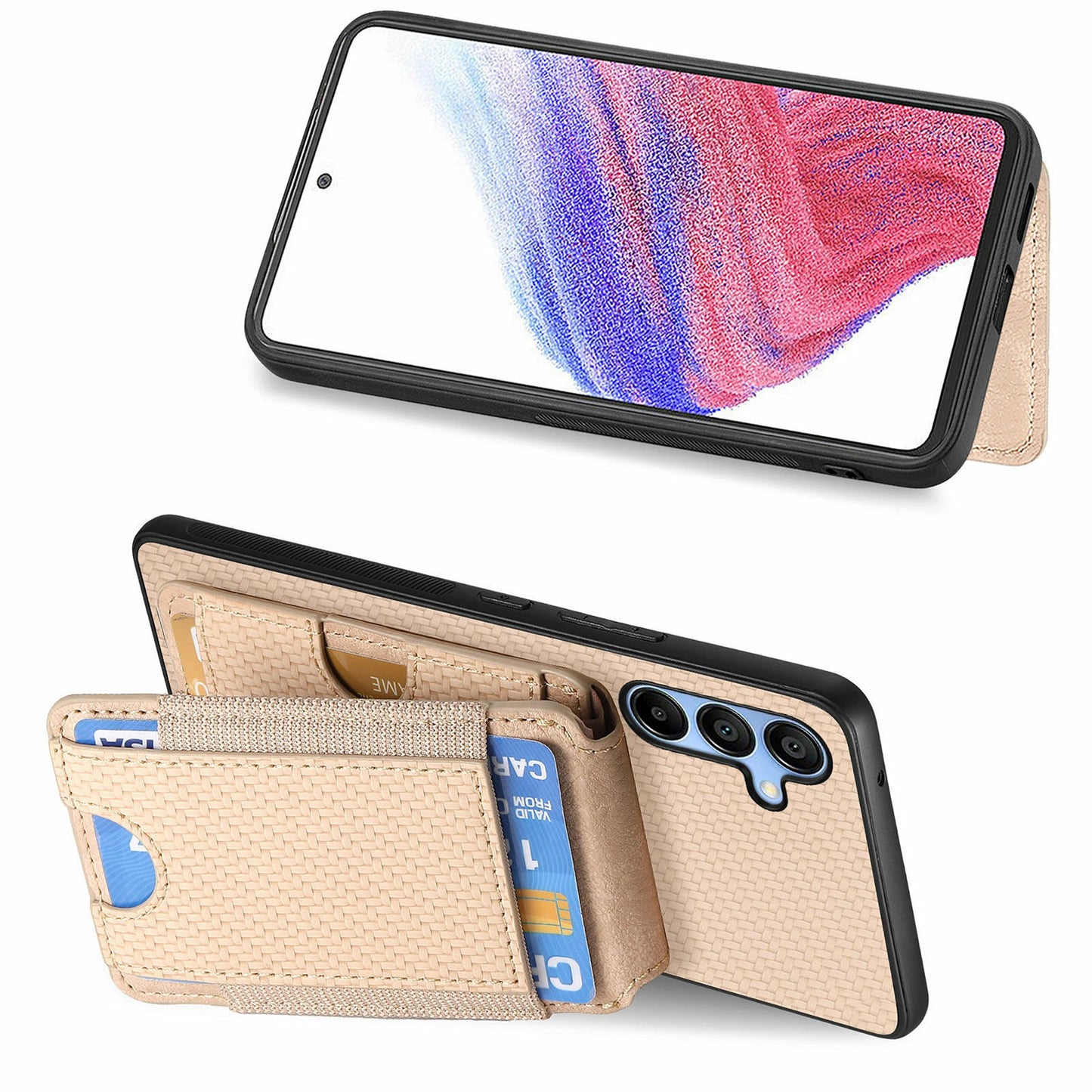 For Samsung Galaxy A16 4G / 5G Case Card Holder Leather+PC+TPU Kickstand Phone Cover - Khaki
