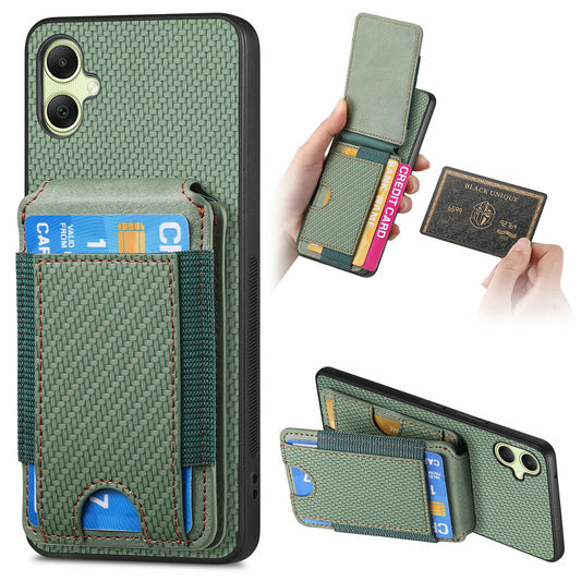 For Samsung Galaxy A06 Case Card Holder Leather+PC+TPU Kickstand Phone Cover - Green