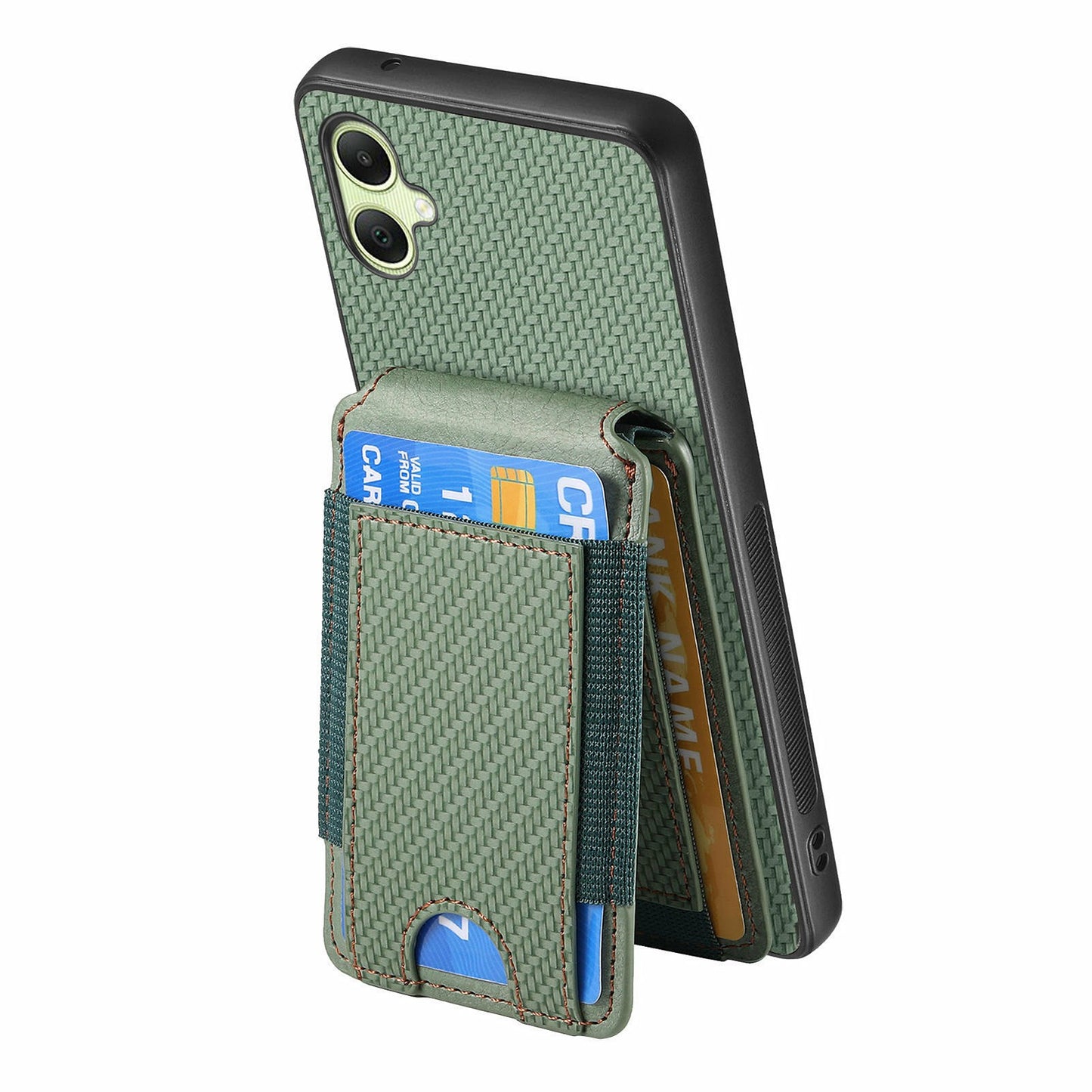 For Samsung Galaxy A06 Case Card Holder Leather+PC+TPU Kickstand Phone Cover - Green