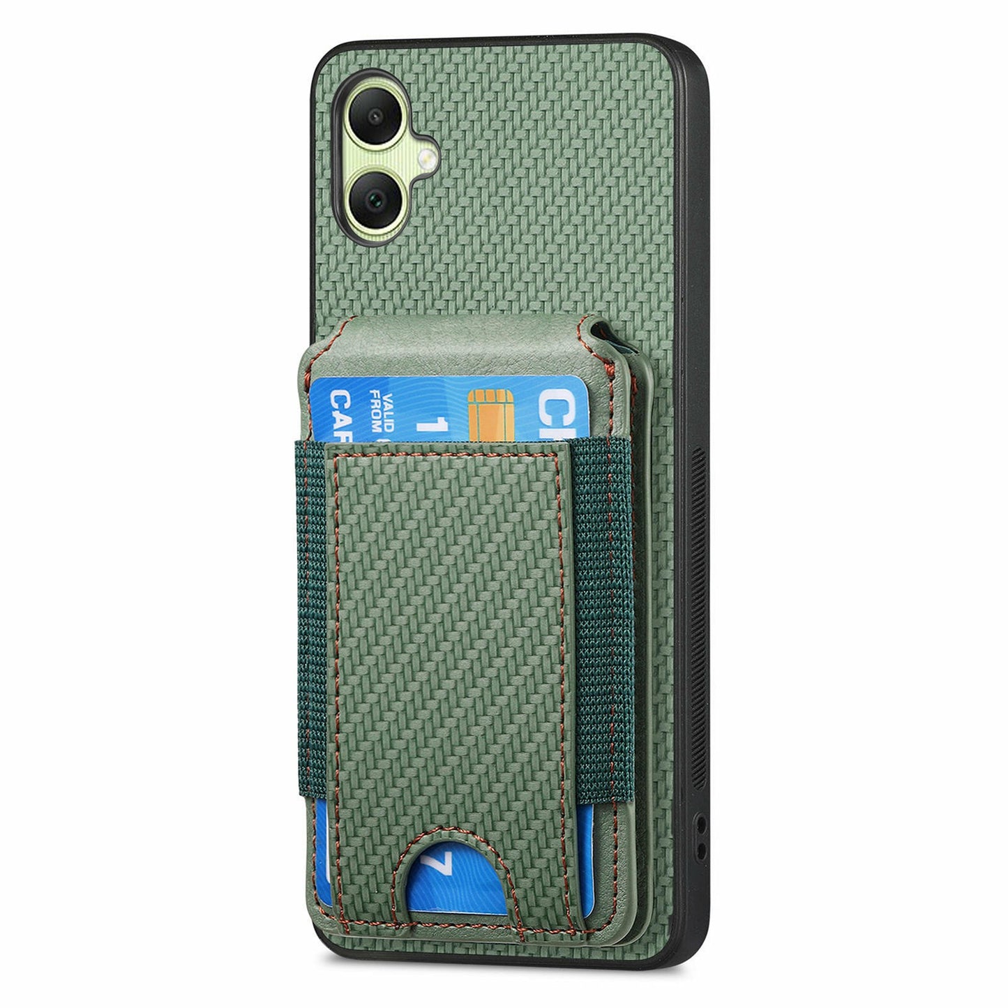 For Samsung Galaxy A06 Case Card Holder Leather+PC+TPU Kickstand Phone Cover - Green