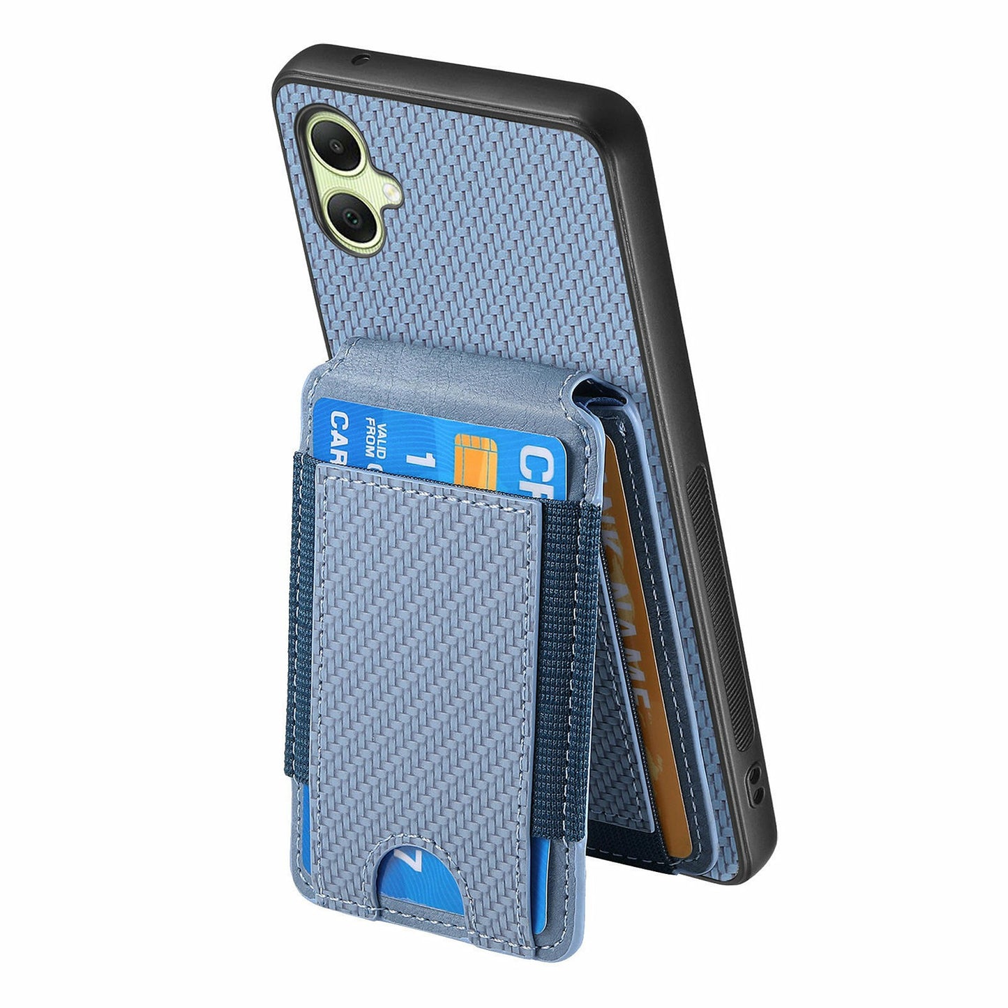 For Samsung Galaxy A06 Case Card Holder Leather+PC+TPU Kickstand Phone Cover - Blue