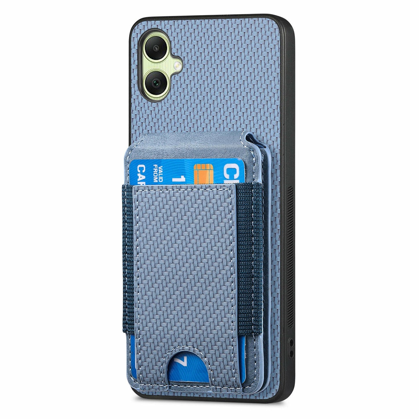 For Samsung Galaxy A06 Case Card Holder Leather+PC+TPU Kickstand Phone Cover - Blue