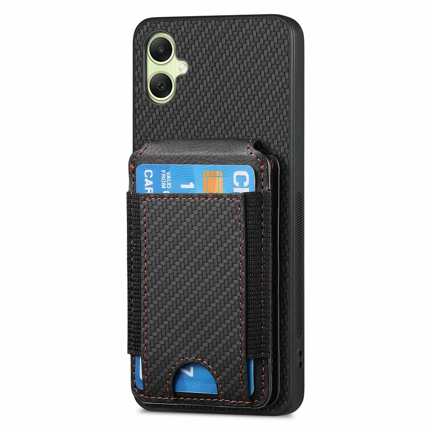 For Samsung Galaxy A06 Case Card Holder Leather+PC+TPU Kickstand Phone Cover - Black