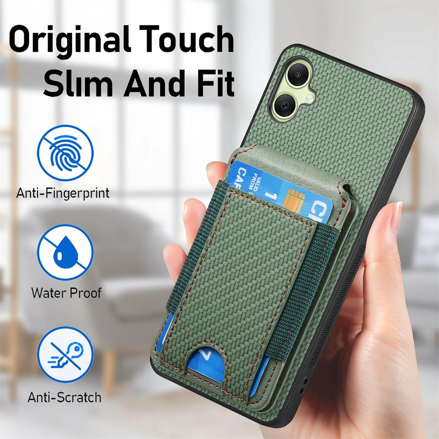 For Samsung Galaxy A06 Case Card Holder Leather+PC+TPU Kickstand Phone Cover - Black