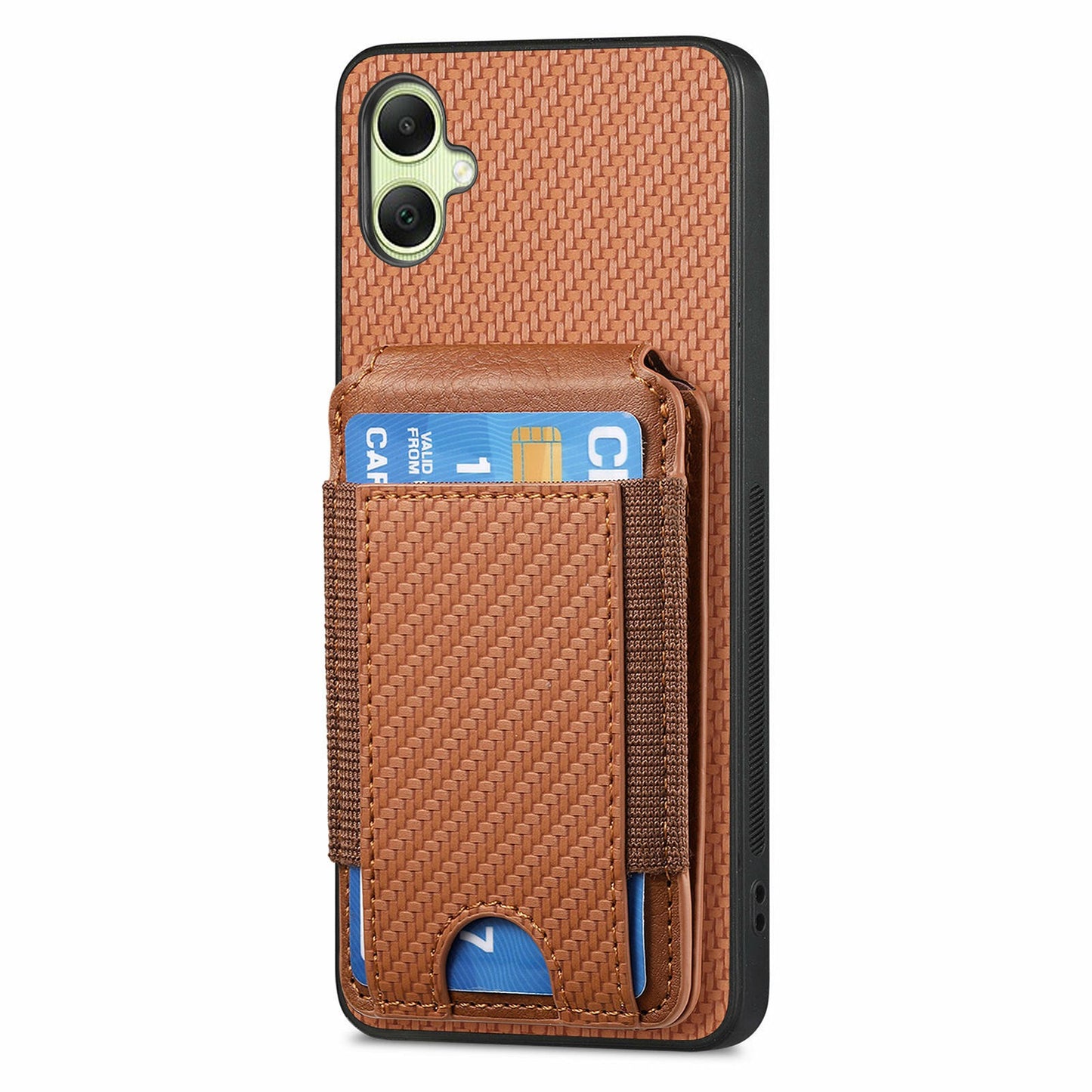 For Samsung Galaxy A06 Case Card Holder Leather+PC+TPU Kickstand Phone Cover - Brown