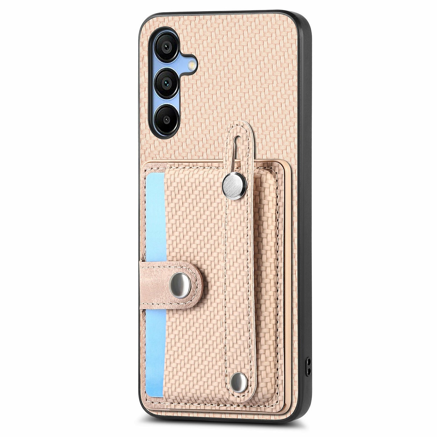 For Samsung Galaxy A16 4G / 5G Case Wristband Anti-Drop Leather Back Cover Card Holder - Khaki