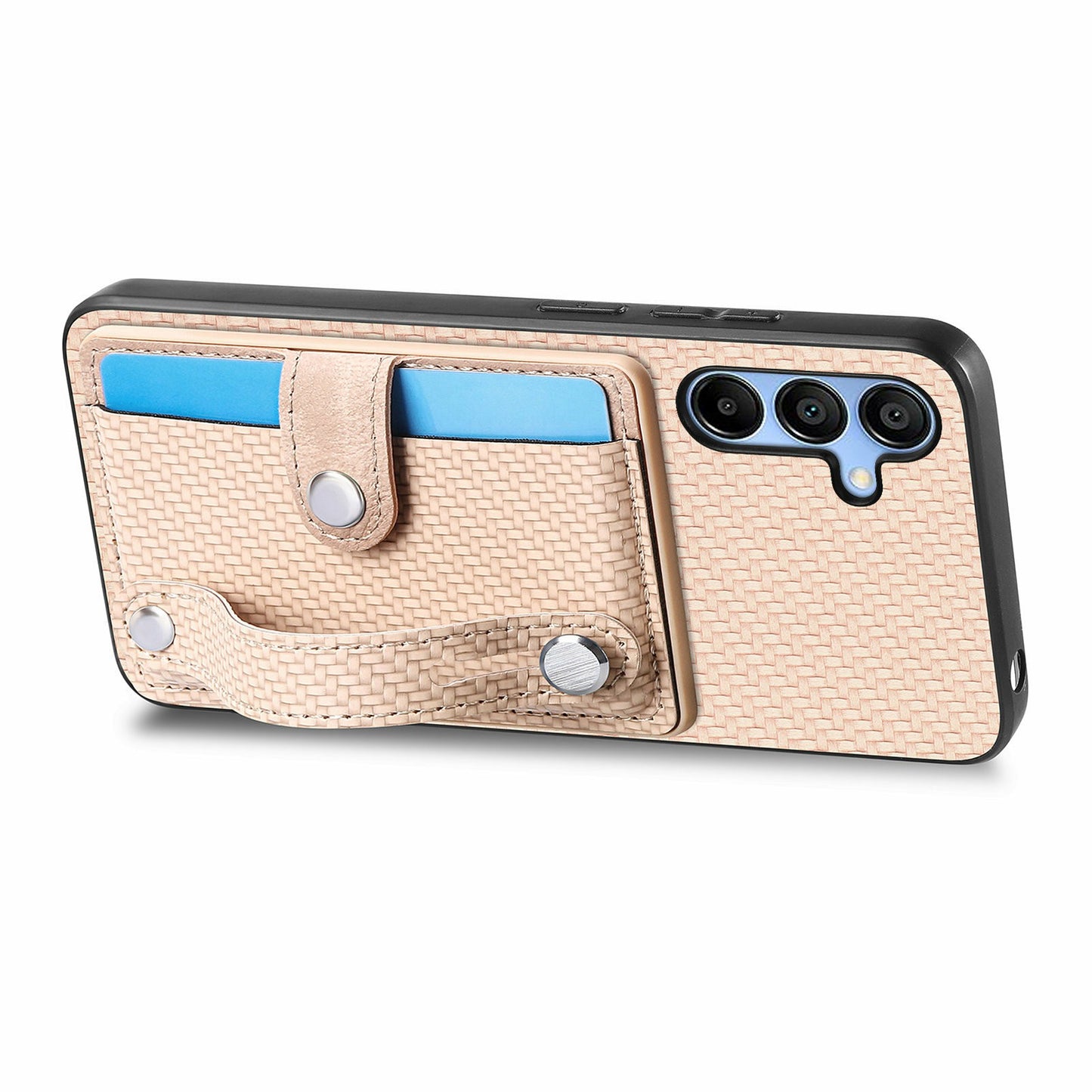 For Samsung Galaxy A16 4G / 5G Case Wristband Anti-Drop Leather Back Cover Card Holder - Khaki