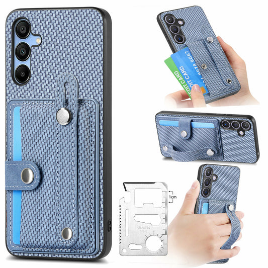 For Samsung Galaxy A16 4G / 5G Case Wristband Anti-Drop Leather Back Cover Card Holder - Blue