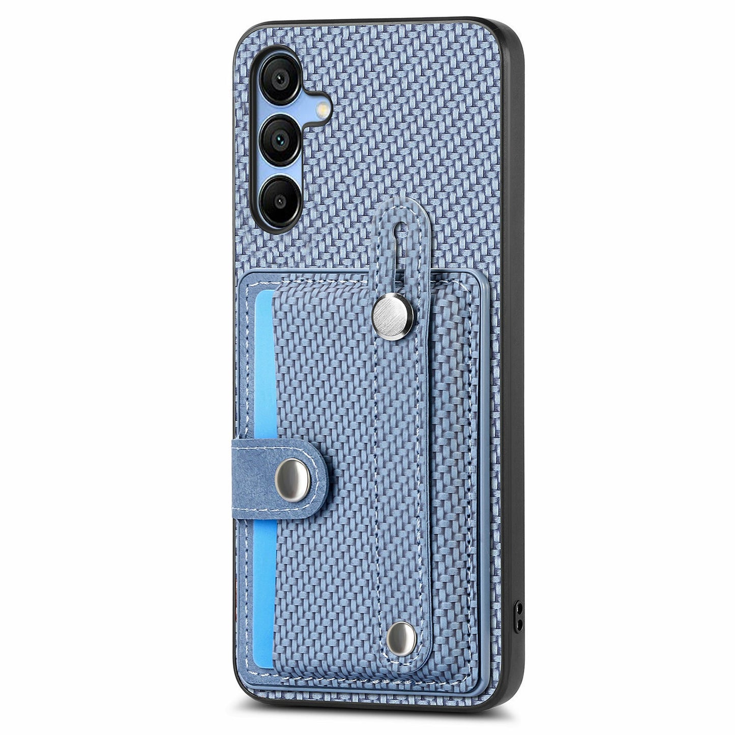 For Samsung Galaxy A16 4G / 5G Case Wristband Anti-Drop Leather Back Cover Card Holder - Blue