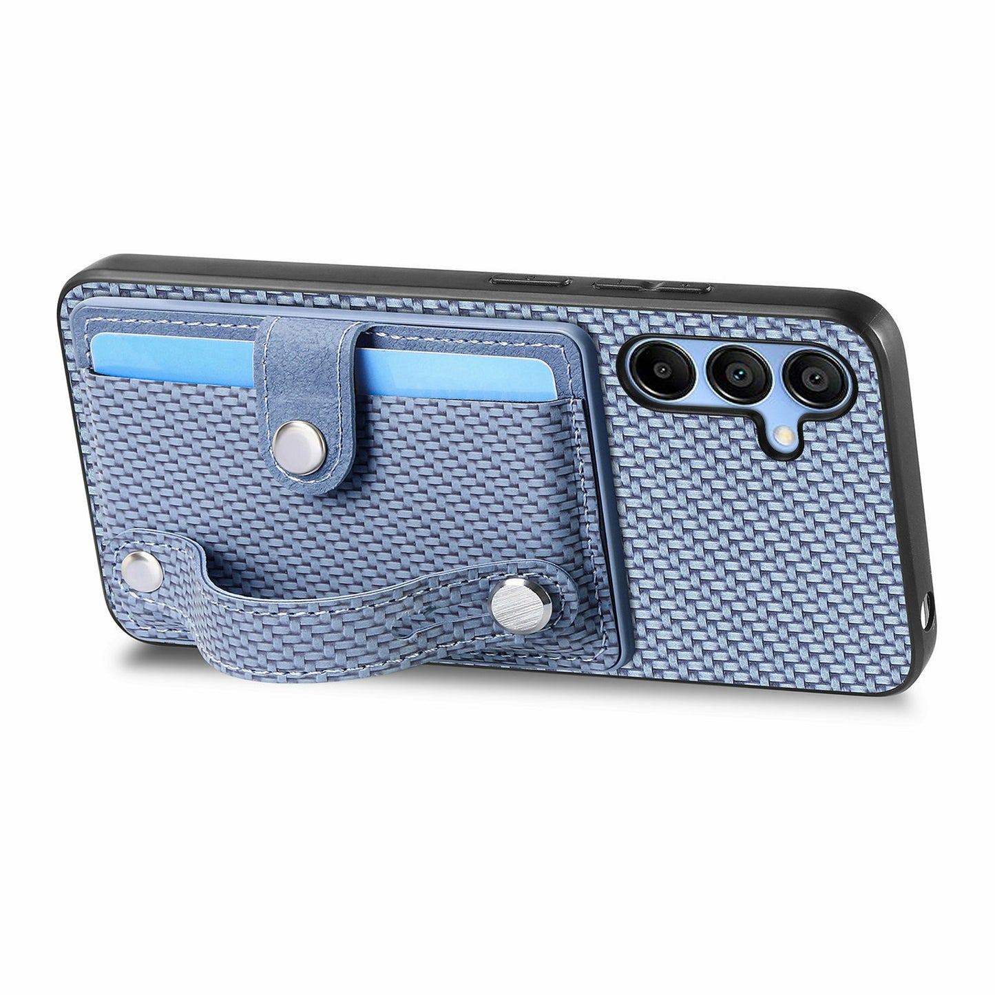 For Samsung Galaxy A16 4G / 5G Case Wristband Anti-Drop Leather Back Cover Card Holder - Blue