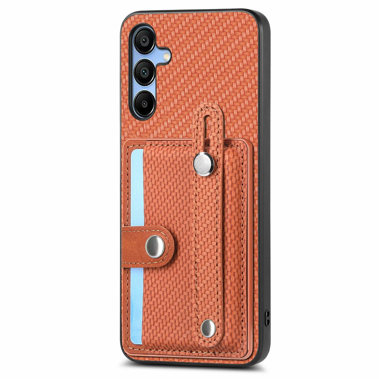 For Samsung Galaxy A16 4G / 5G Case Wristband Anti-Drop Leather Back Cover Card Holder - Brown