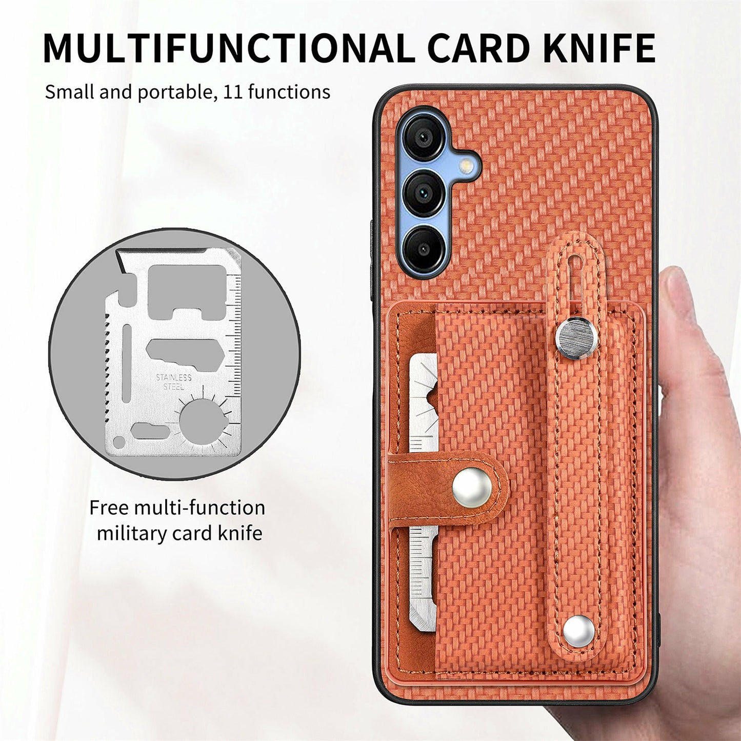 For Samsung Galaxy A16 4G / 5G Case Wristband Anti-Drop Leather Back Cover Card Holder - Brown