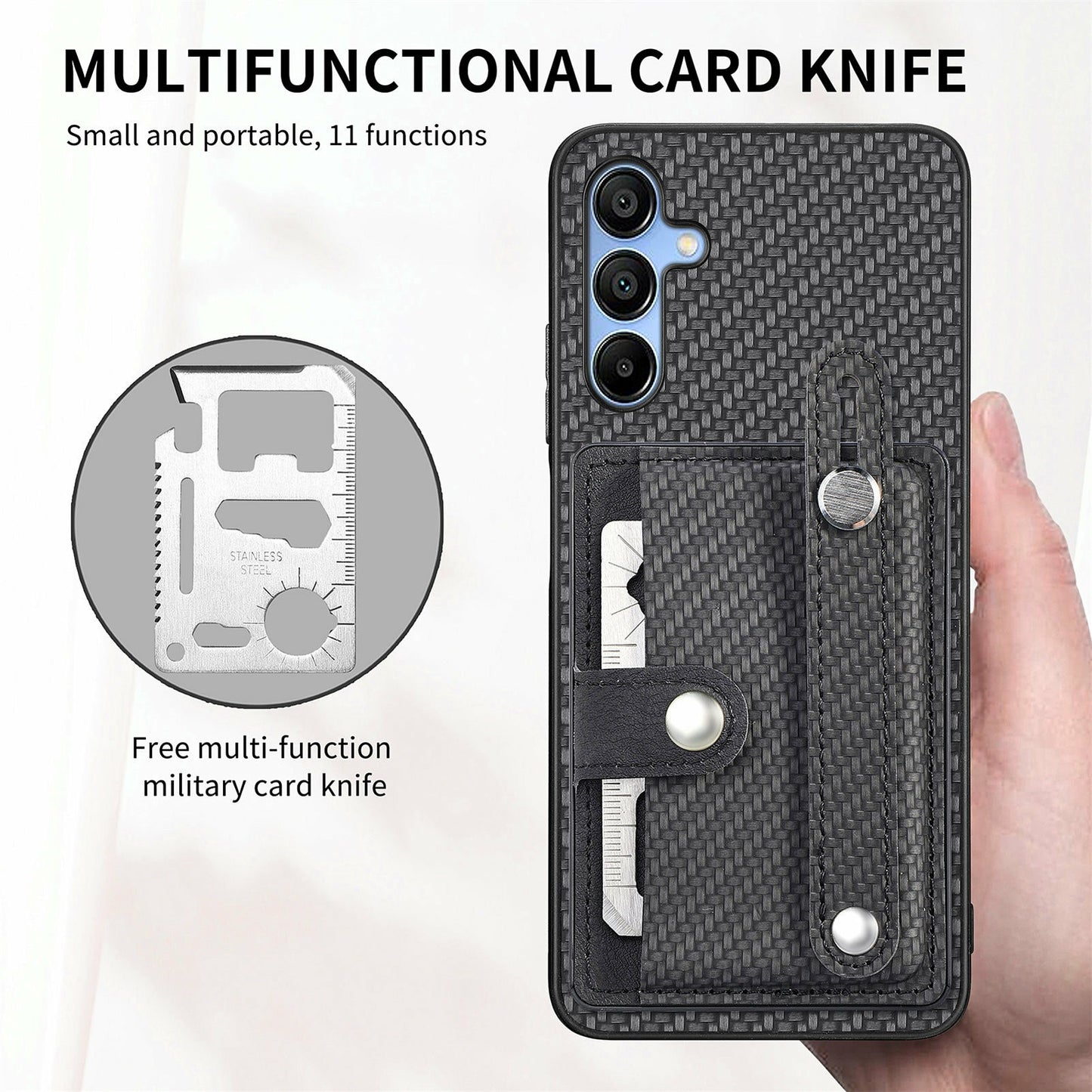 For Samsung Galaxy A16 4G / 5G Case Wristband Anti-Drop Leather Back Cover Card Holder - Black