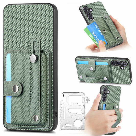 For Samsung Galaxy A16 4G / 5G Case Wristband Anti-Drop Leather Back Cover Card Holder - Green