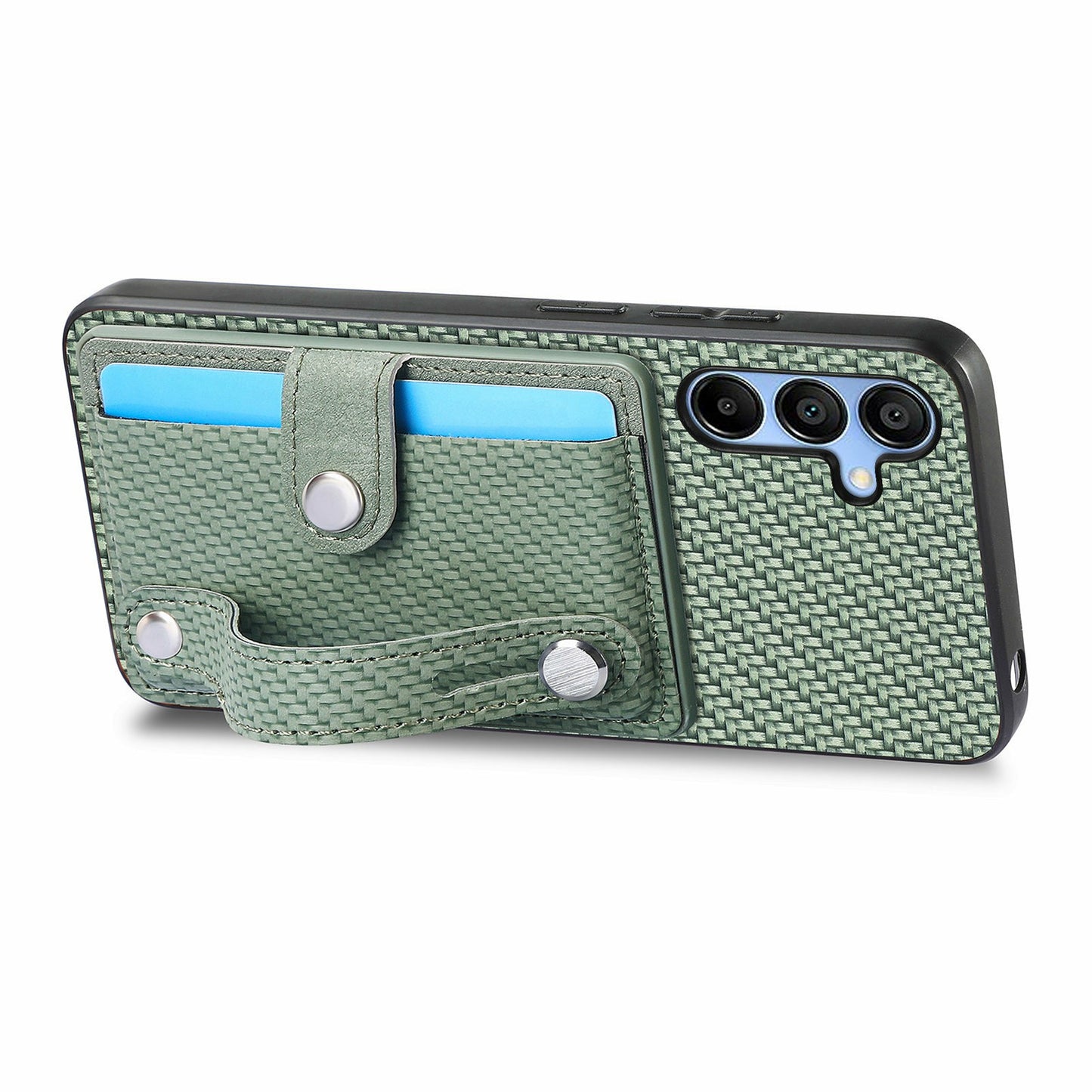 For Samsung Galaxy A16 4G / 5G Case Wristband Anti-Drop Leather Back Cover Card Holder - Green