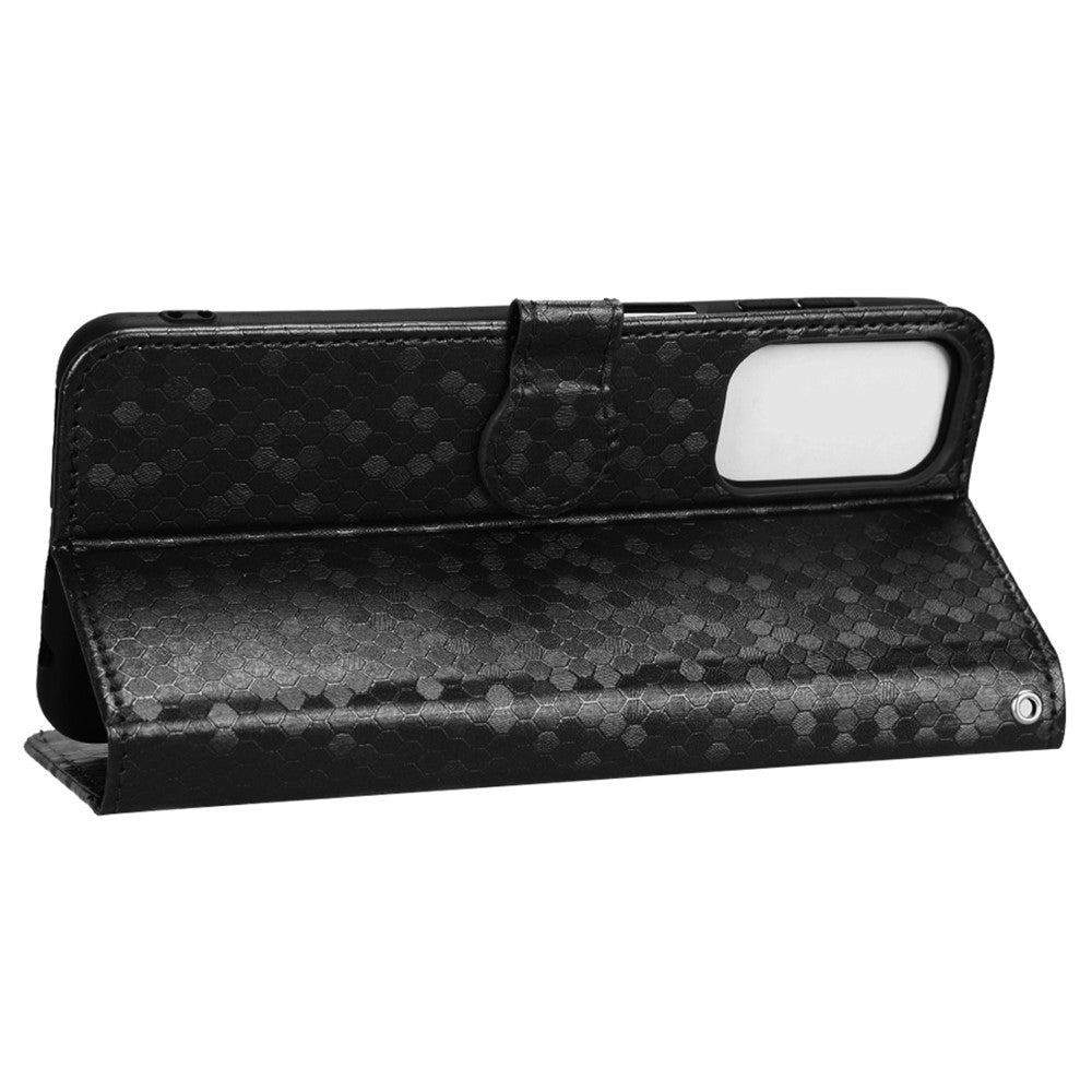 For Samsung Galaxy M23 5G / F23 5G PU Leather Wallet Flip Cover Dot Pattern Imprinted Magnetic Closure Stand Shockproof TPU Phone Case with Strap - Black