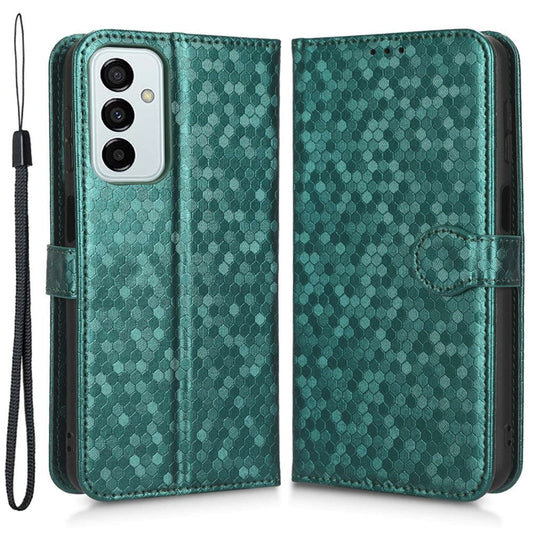 For Samsung Galaxy M23 5G / F23 5G PU Leather Wallet Flip Cover Dot Pattern Imprinted Magnetic Closure Stand Shockproof TPU Phone Case with Strap - Green