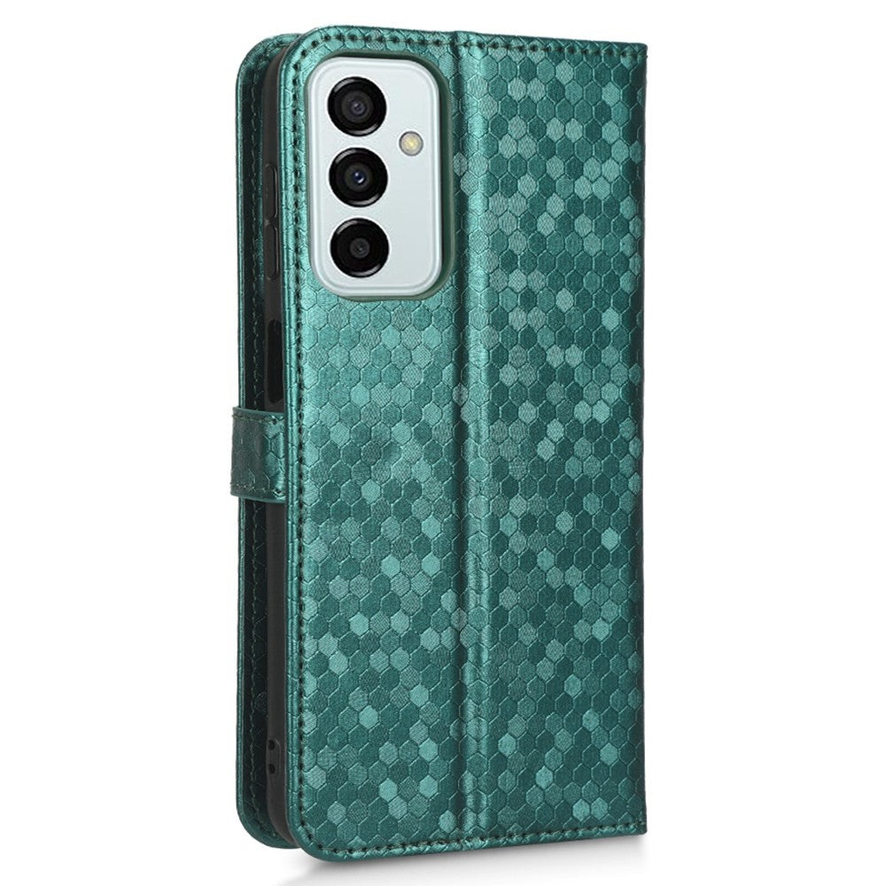 For Samsung Galaxy M23 5G / F23 5G PU Leather Wallet Flip Cover Dot Pattern Imprinted Magnetic Closure Stand Shockproof TPU Phone Case with Strap - Green