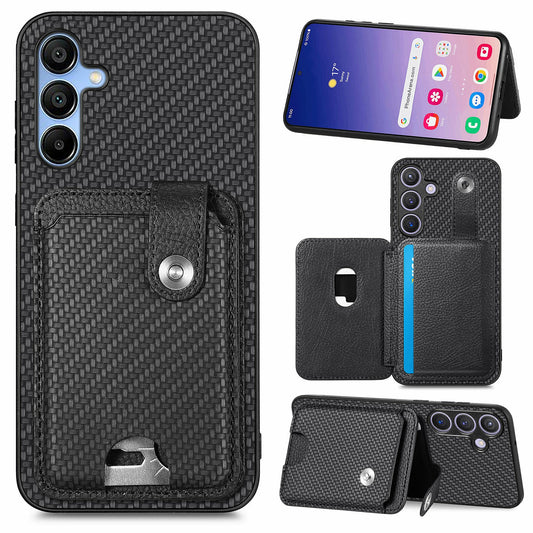 For Samsung Galaxy A16 4G / 5G Case Card Holder Leather+PC+TPU Phone Cover with Card Knife - Black