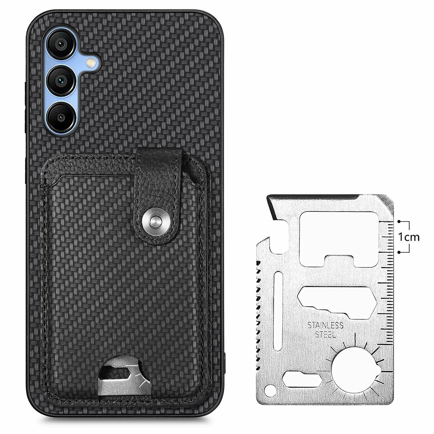 For Samsung Galaxy A16 4G / 5G Case Card Holder Leather+PC+TPU Phone Cover with Card Knife - Black