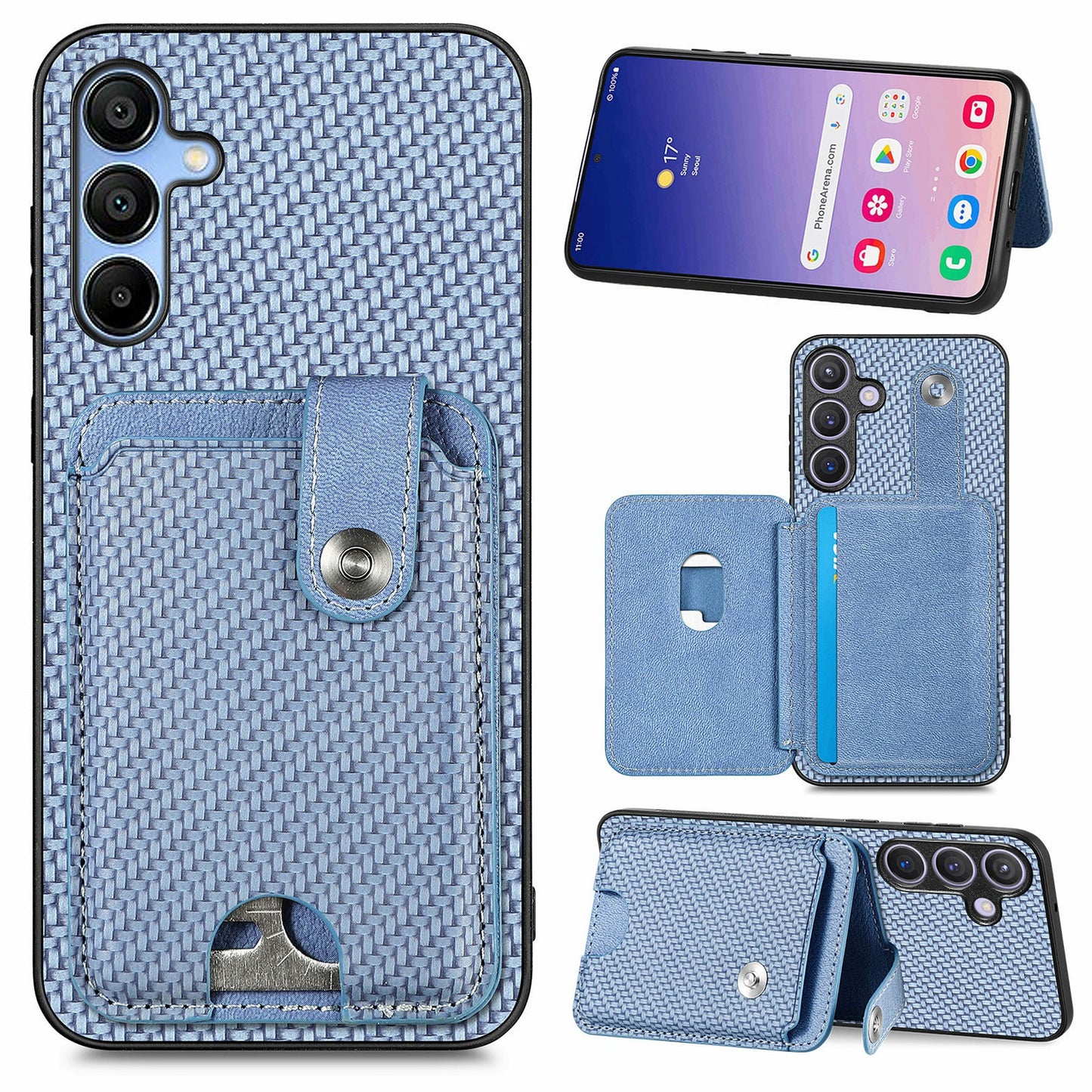 For Samsung Galaxy A16 4G / 5G Case Card Holder Leather+PC+TPU Phone Cover with Card Knife - Blue