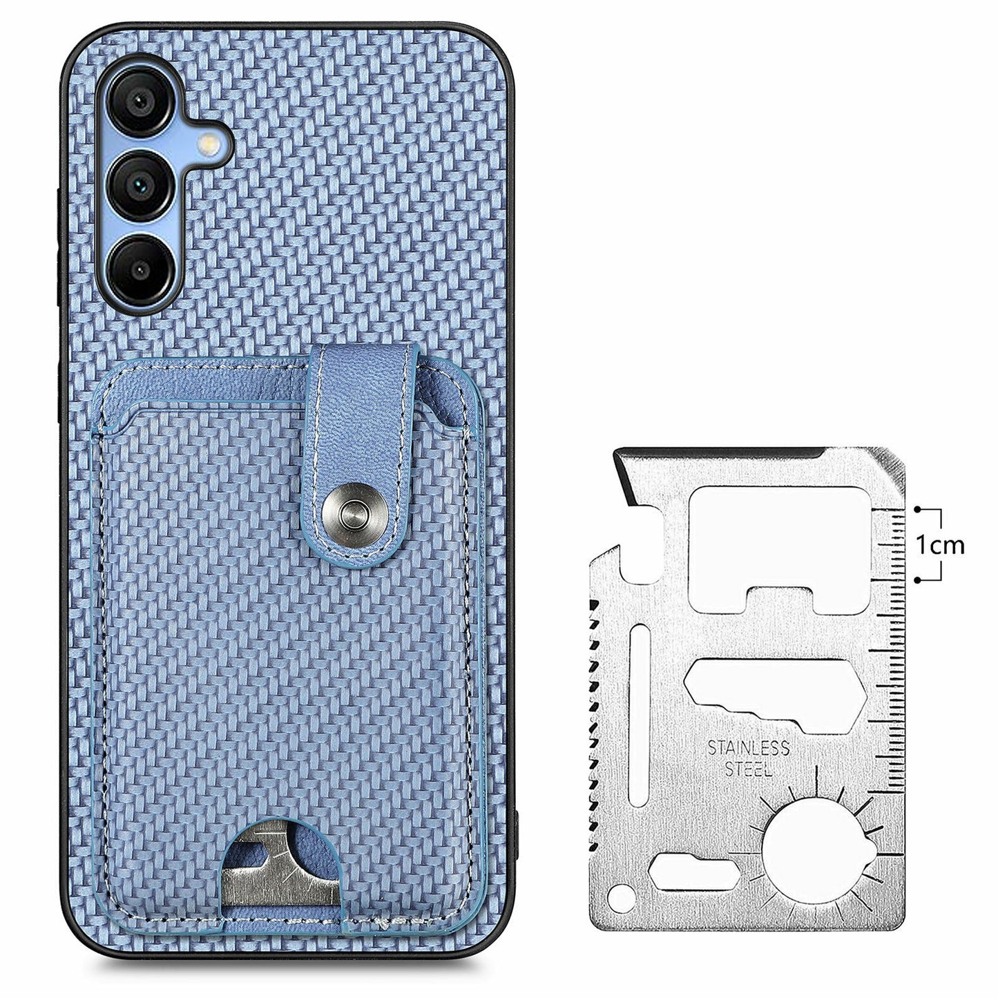 For Samsung Galaxy A16 4G / 5G Case Card Holder Leather+PC+TPU Phone Cover with Card Knife - Blue