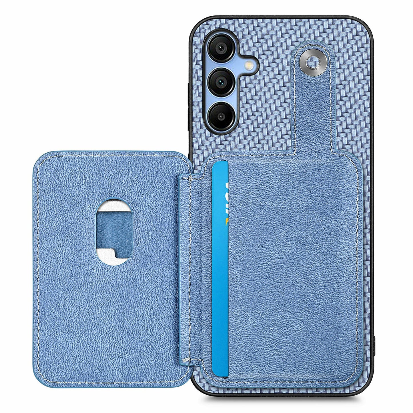 For Samsung Galaxy A16 4G / 5G Case Card Holder Leather+PC+TPU Phone Cover with Card Knife - Blue