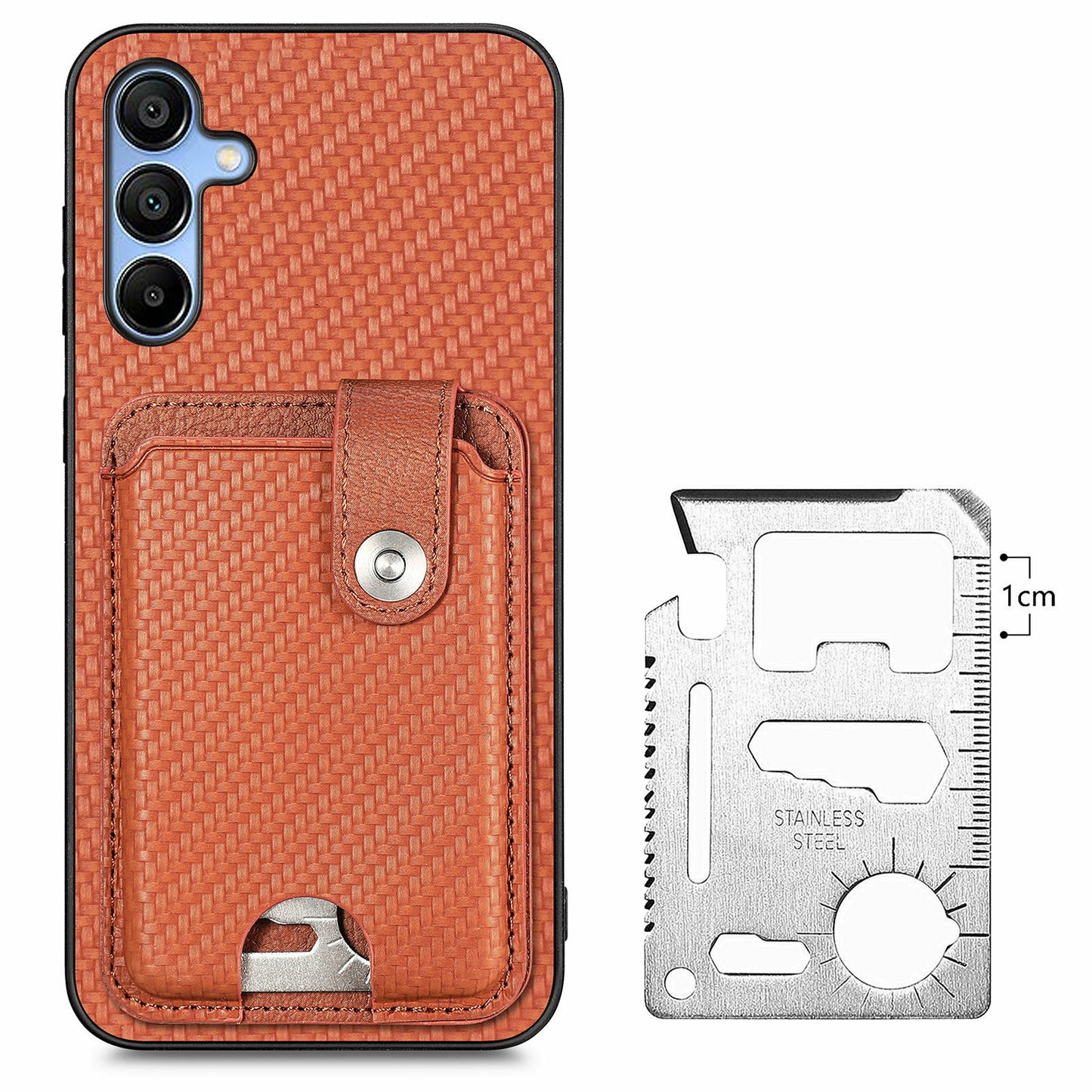 For Samsung Galaxy A16 4G / 5G Case Card Holder Leather+PC+TPU Phone Cover with Card Knife - Brown