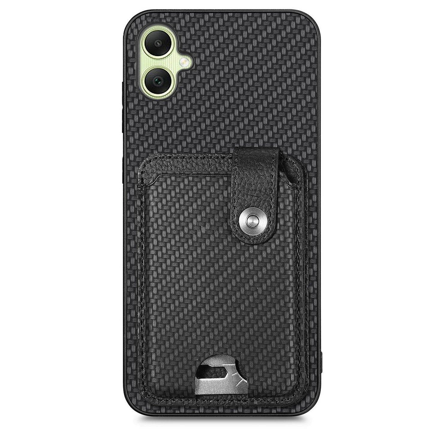 For Samsung Galaxy A06 Case Card Holder Leather+PC+TPU Phone Cover with Card Knife - Black