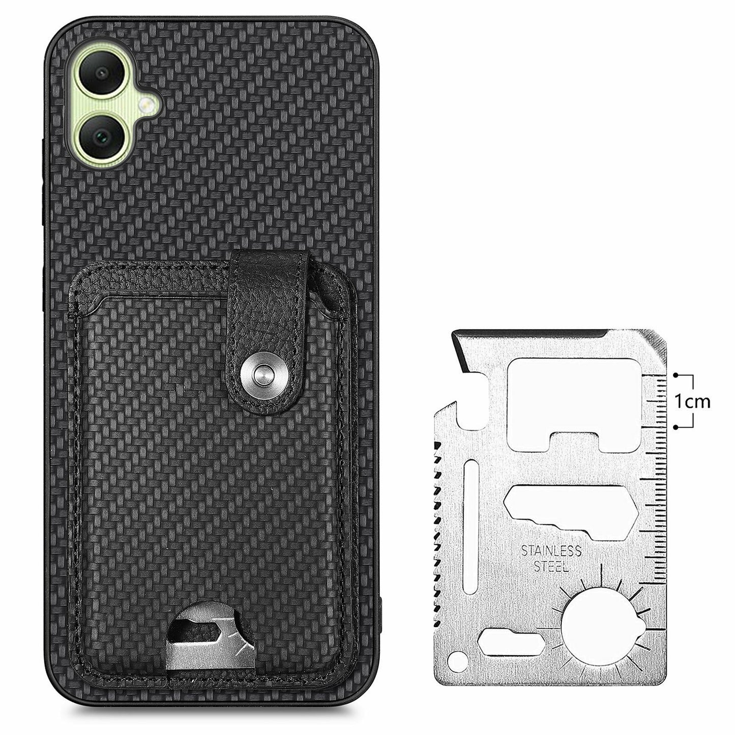 For Samsung Galaxy A06 Case Card Holder Leather+PC+TPU Phone Cover with Card Knife - Black