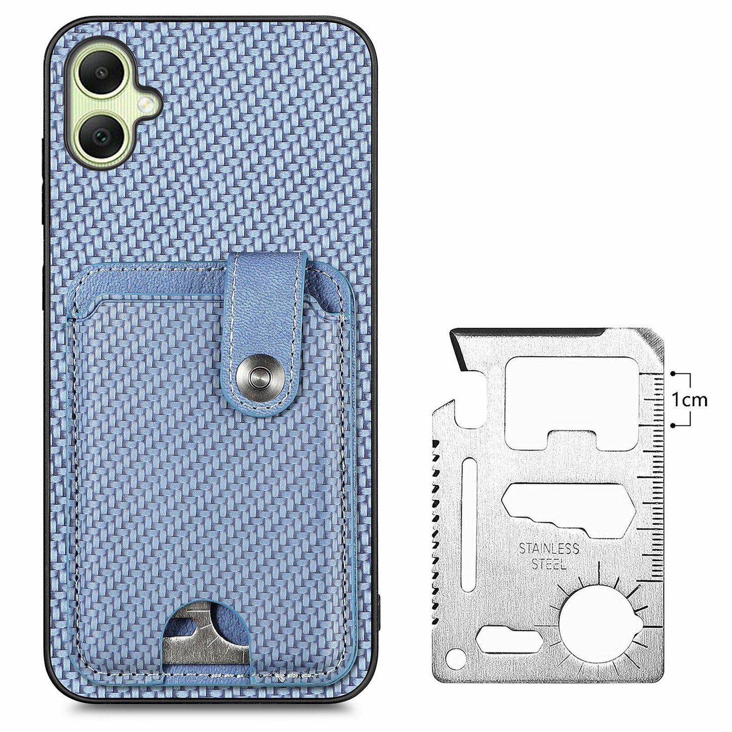 For Samsung Galaxy A06 Case Card Holder Leather+PC+TPU Phone Cover with Card Knife - Blue