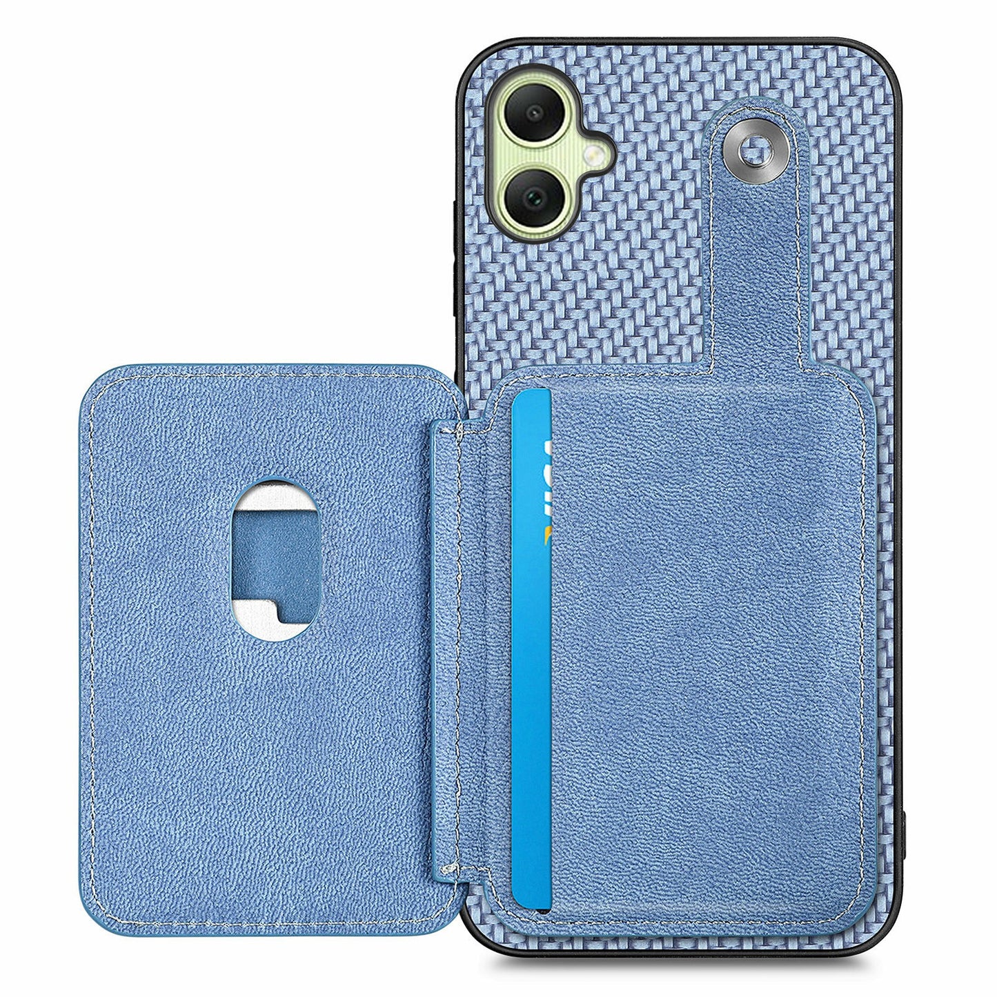 For Samsung Galaxy A06 Case Card Holder Leather+PC+TPU Phone Cover with Card Knife - Blue