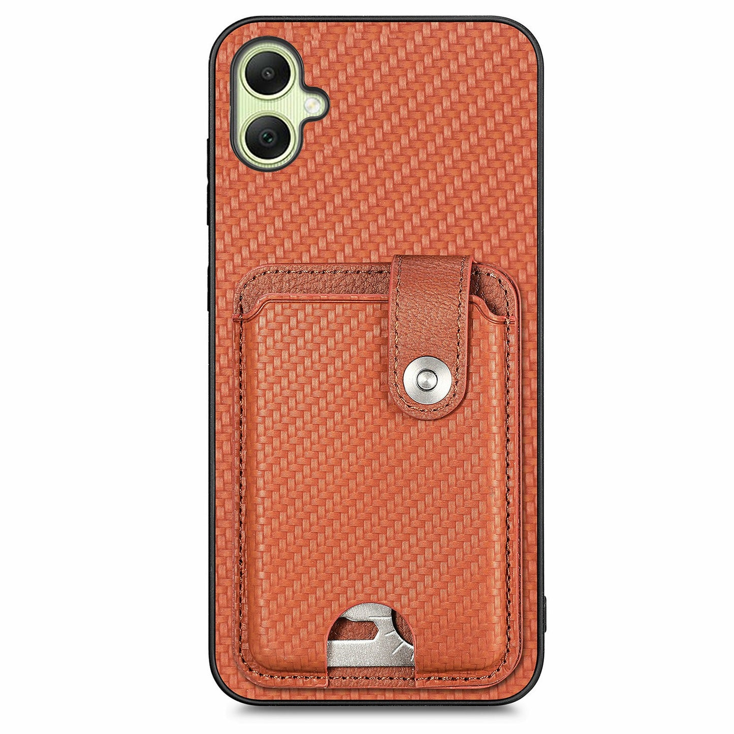For Samsung Galaxy A06 Case Card Holder Leather+PC+TPU Phone Cover with Card Knife - Brown