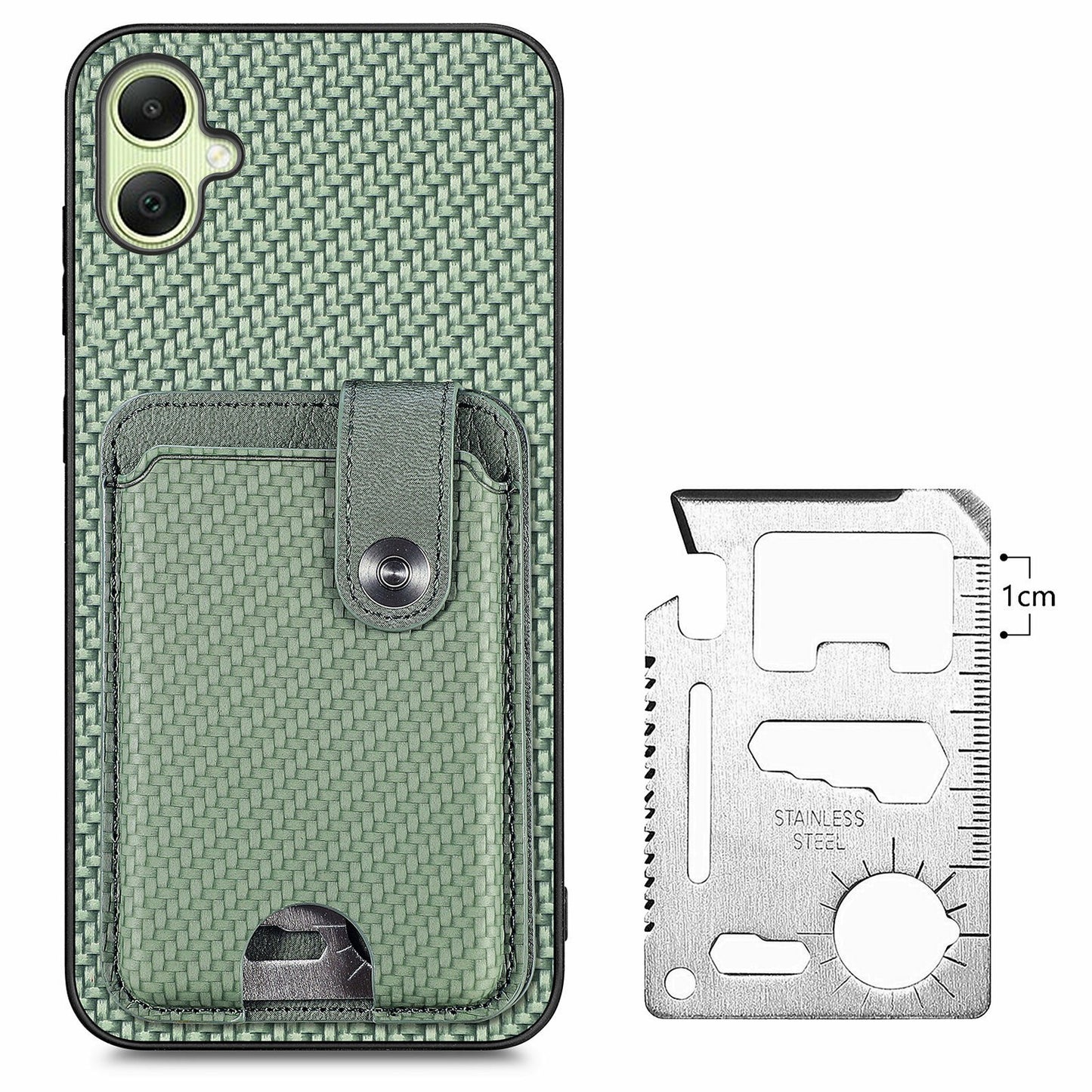 For Samsung Galaxy A06 Case Card Holder Leather+PC+TPU Phone Cover with Card Knife - Green