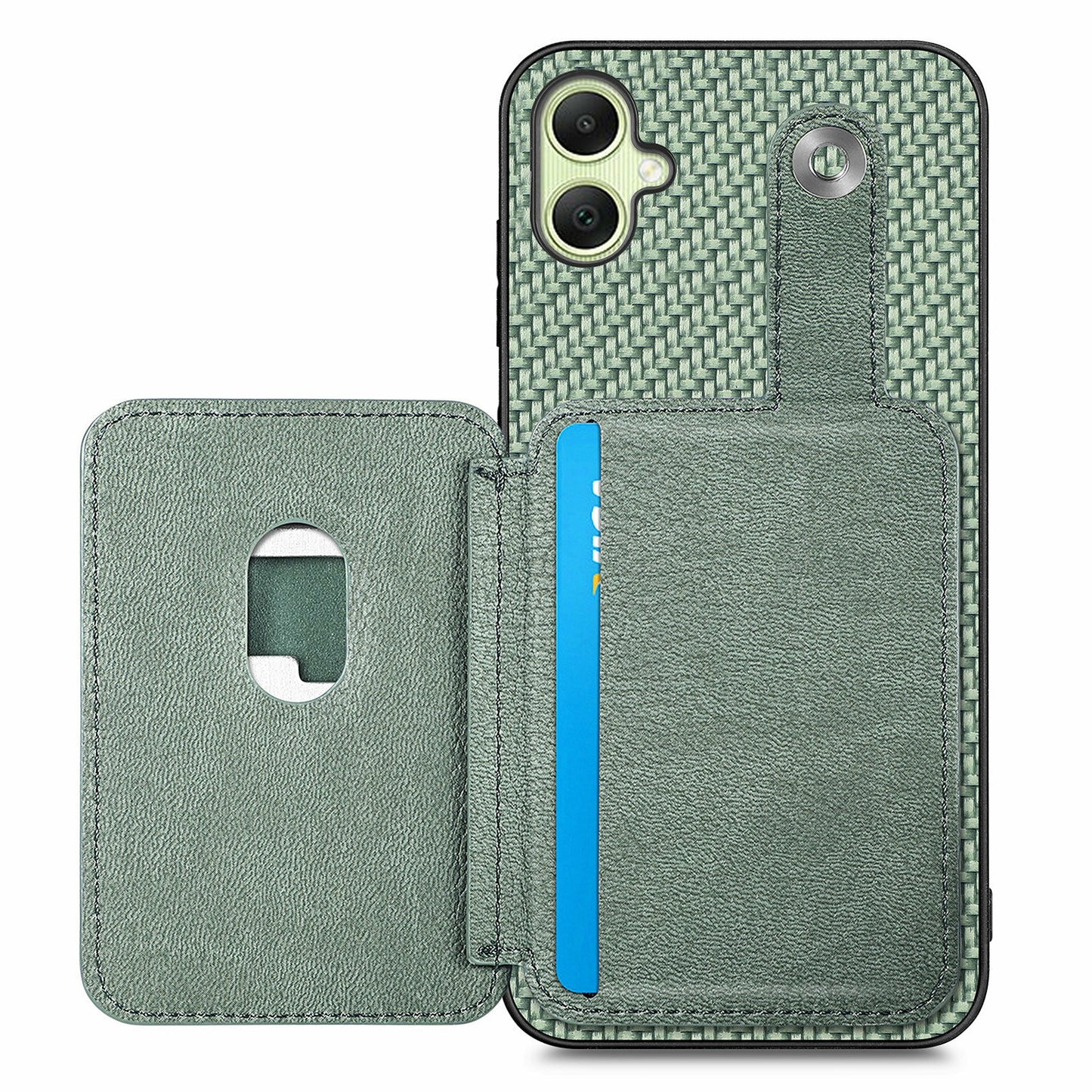For Samsung Galaxy A06 Case Card Holder Leather+PC+TPU Phone Cover with Card Knife - Green