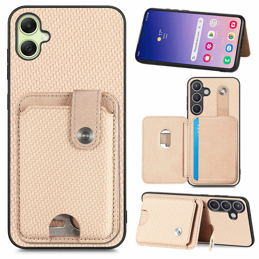 For Samsung Galaxy A06 Case Card Holder Leather+PC+TPU Phone Cover with Card Knife - Khaki