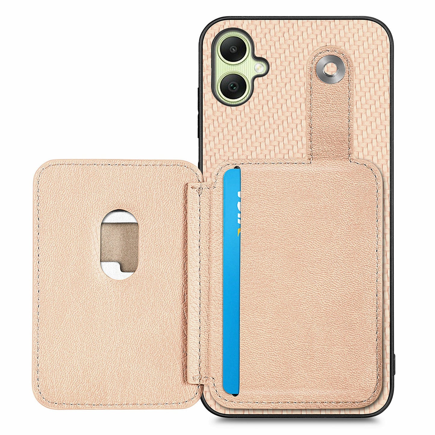For Samsung Galaxy A06 Case Card Holder Leather+PC+TPU Phone Cover with Card Knife - Khaki