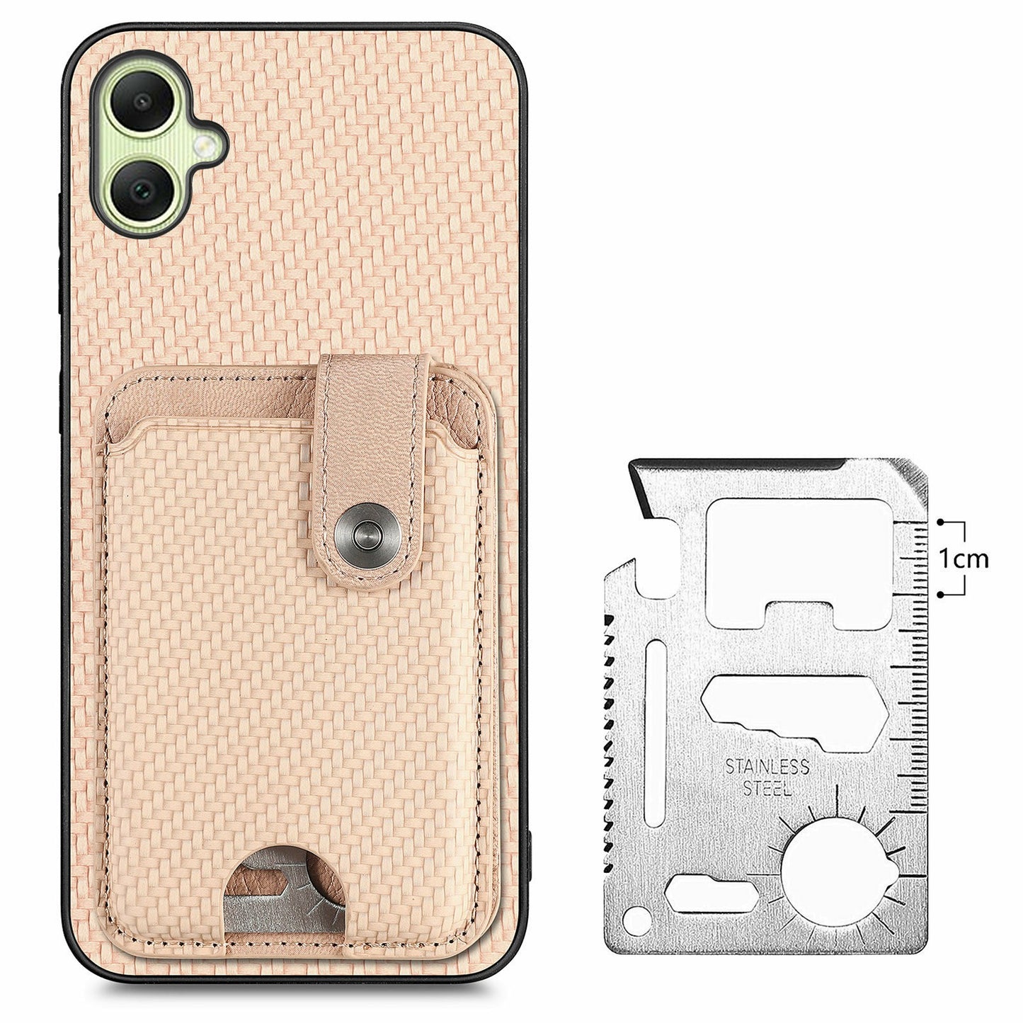 For Samsung Galaxy A06 Case Card Holder Leather+PC+TPU Phone Cover with Card Knife - Khaki