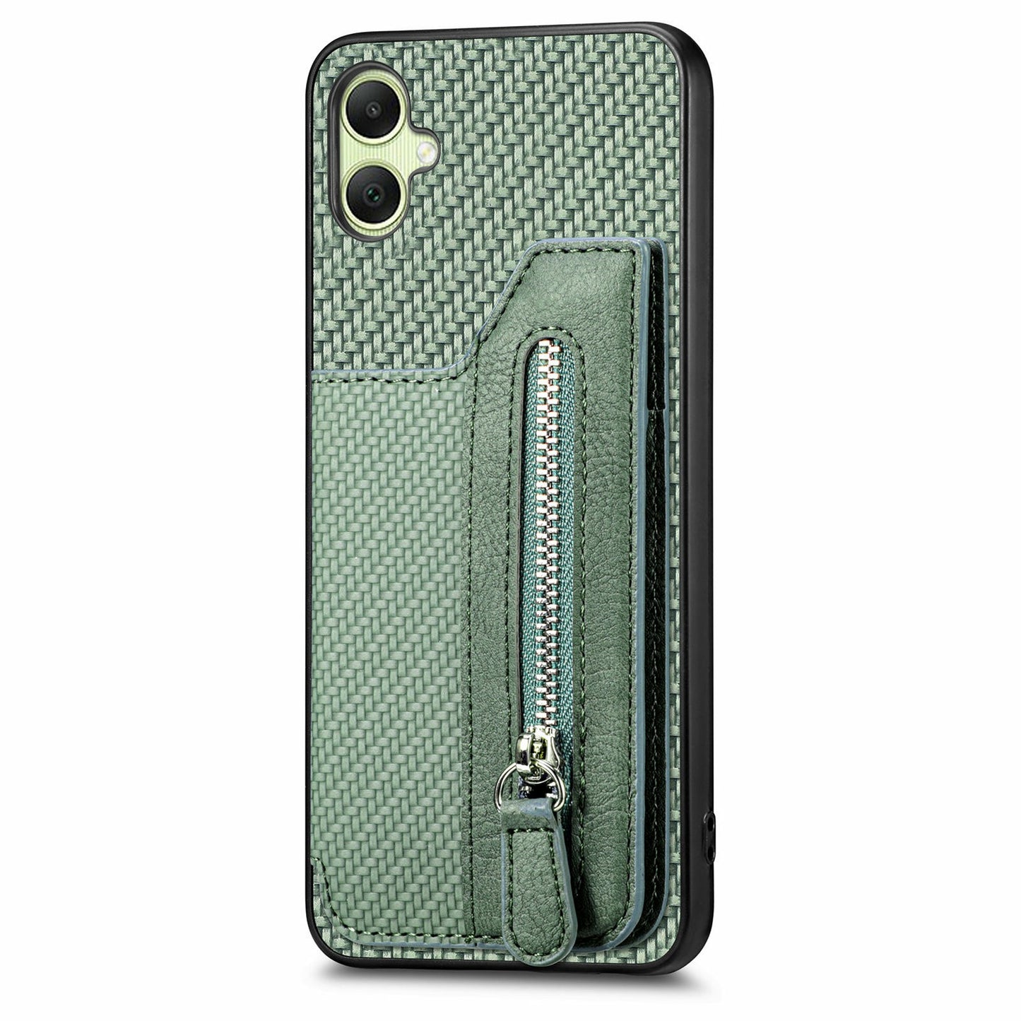 For Samsung Galaxy A06 Case Leather+PC+TPU Zipper Pocket Kickstand Phone Cover - Green