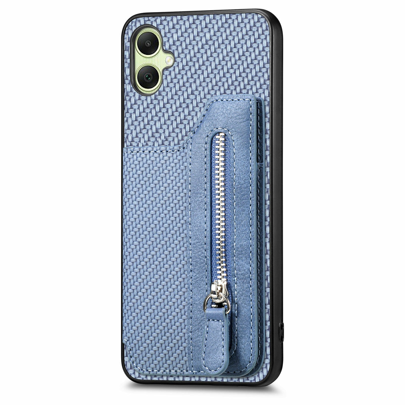 For Samsung Galaxy A06 Case Leather+PC+TPU Zipper Pocket Kickstand Phone Cover - Blue