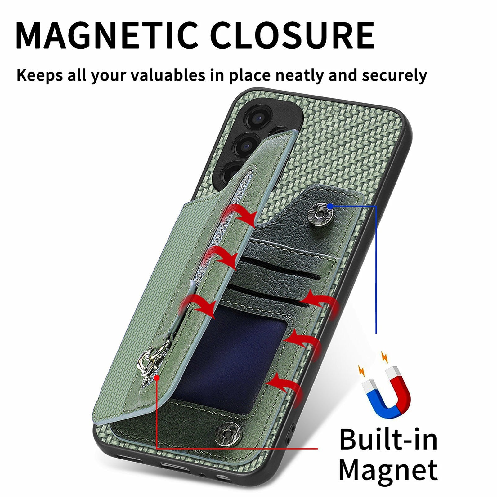 For Samsung Galaxy A06 Case Leather+PC+TPU Zipper Pocket Kickstand Phone Cover - Blue