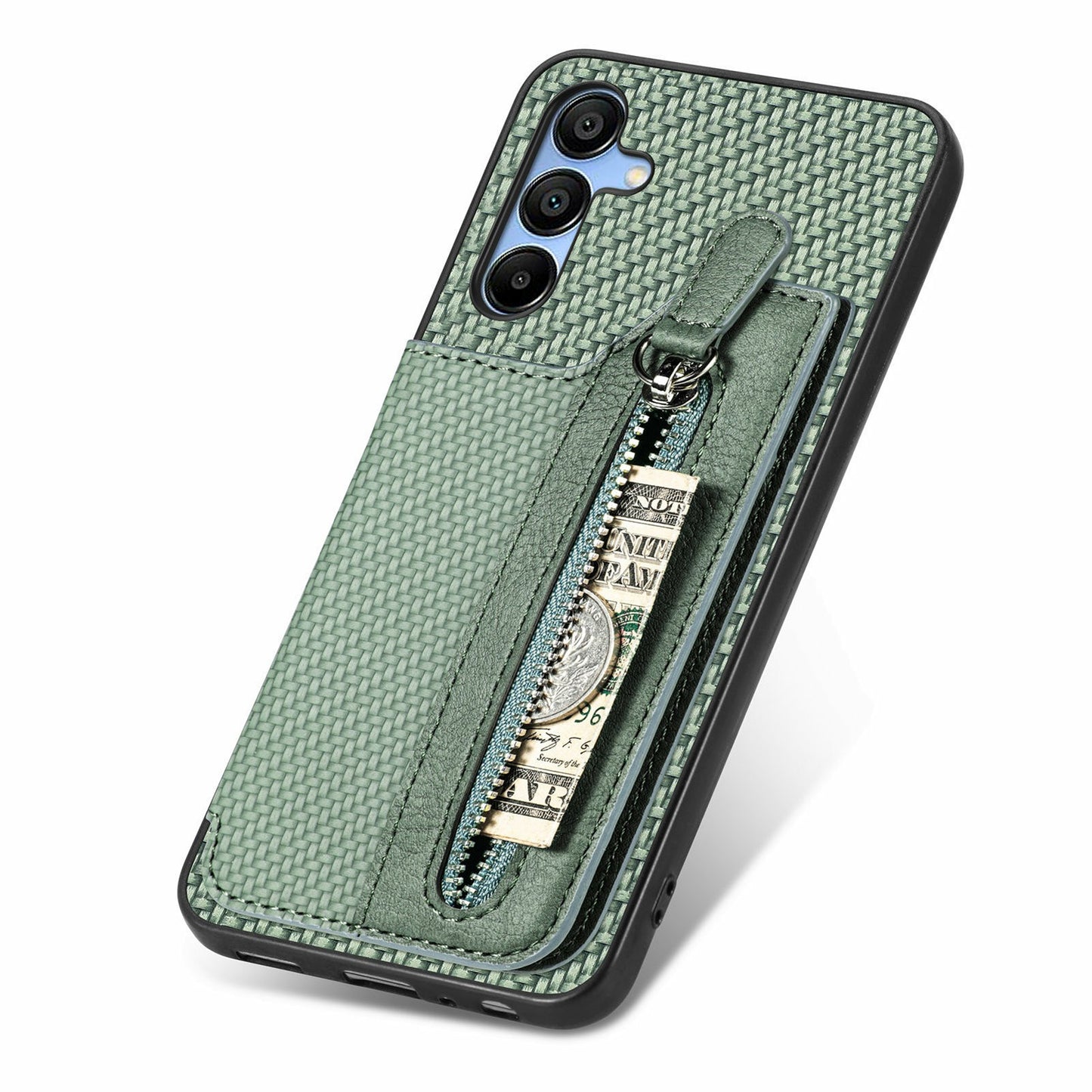 For Samsung Galaxy A16 4G / 5G Case Leather+PC+TPU Zipper Pocket Kickstand Phone Cover - Green